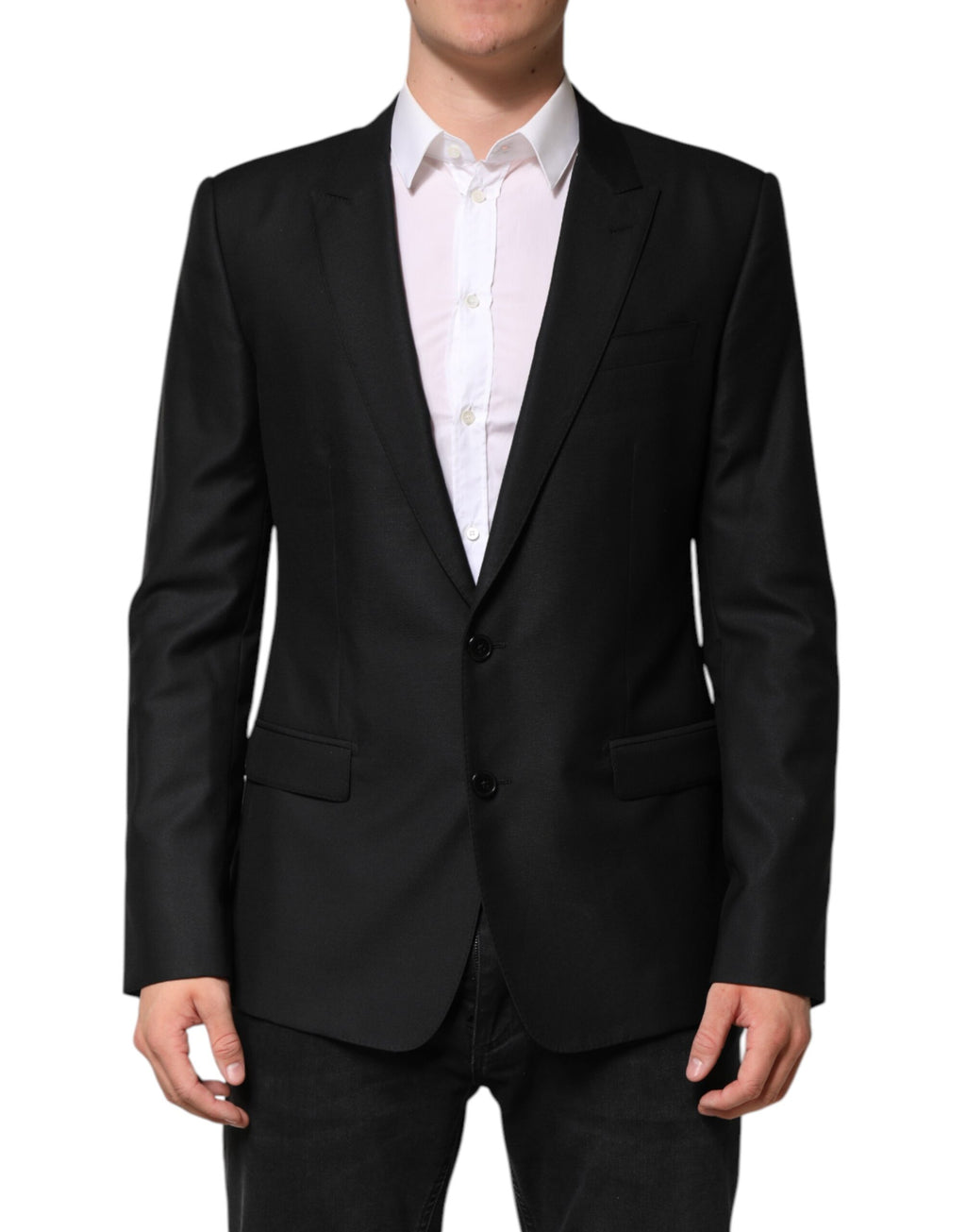 Dolce &amp; Gabbana – Einreihiger Blazer aus schwarzer Wolle