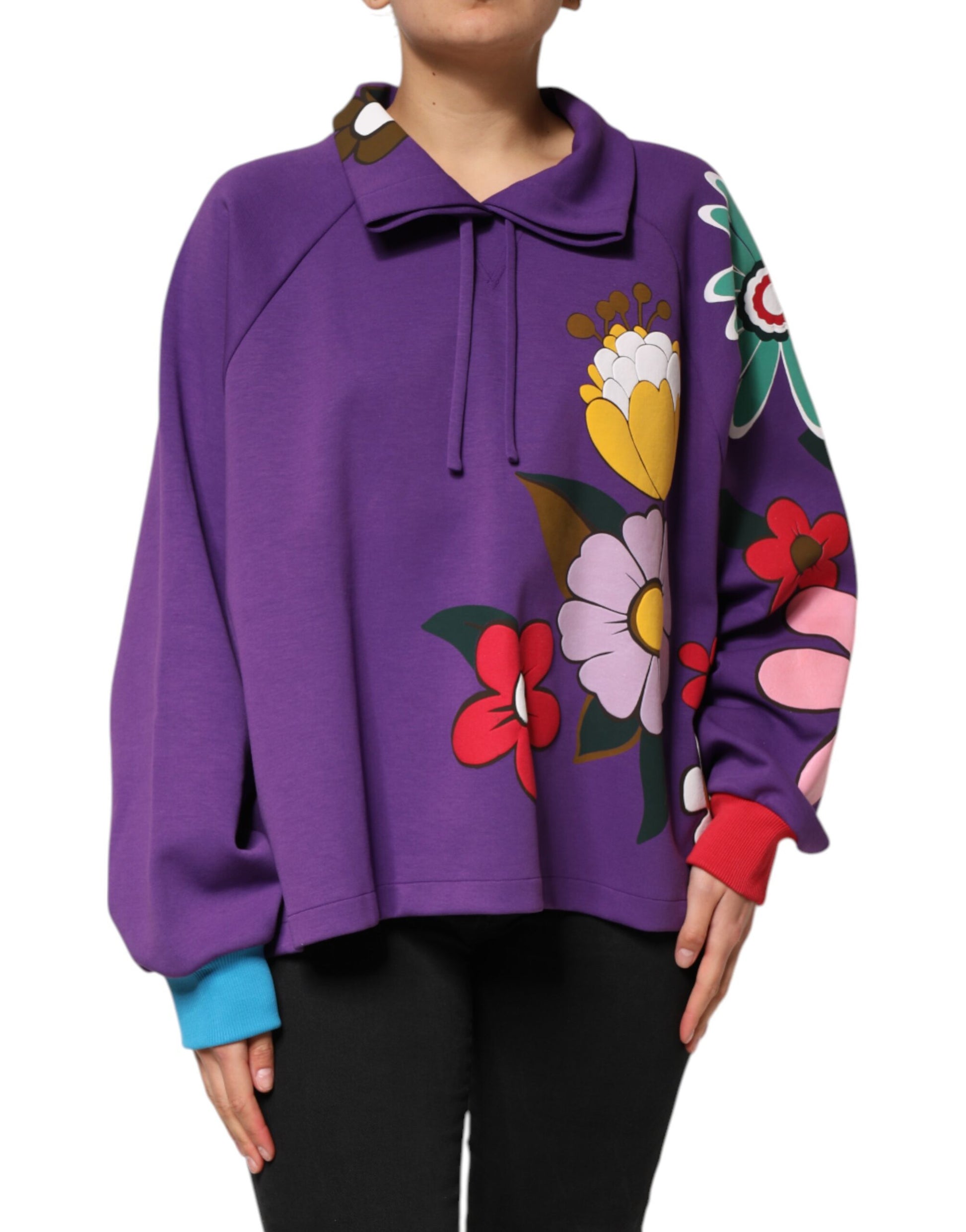 Haut à manches longues en coton imprimé floral violet Dolce & Gabbana