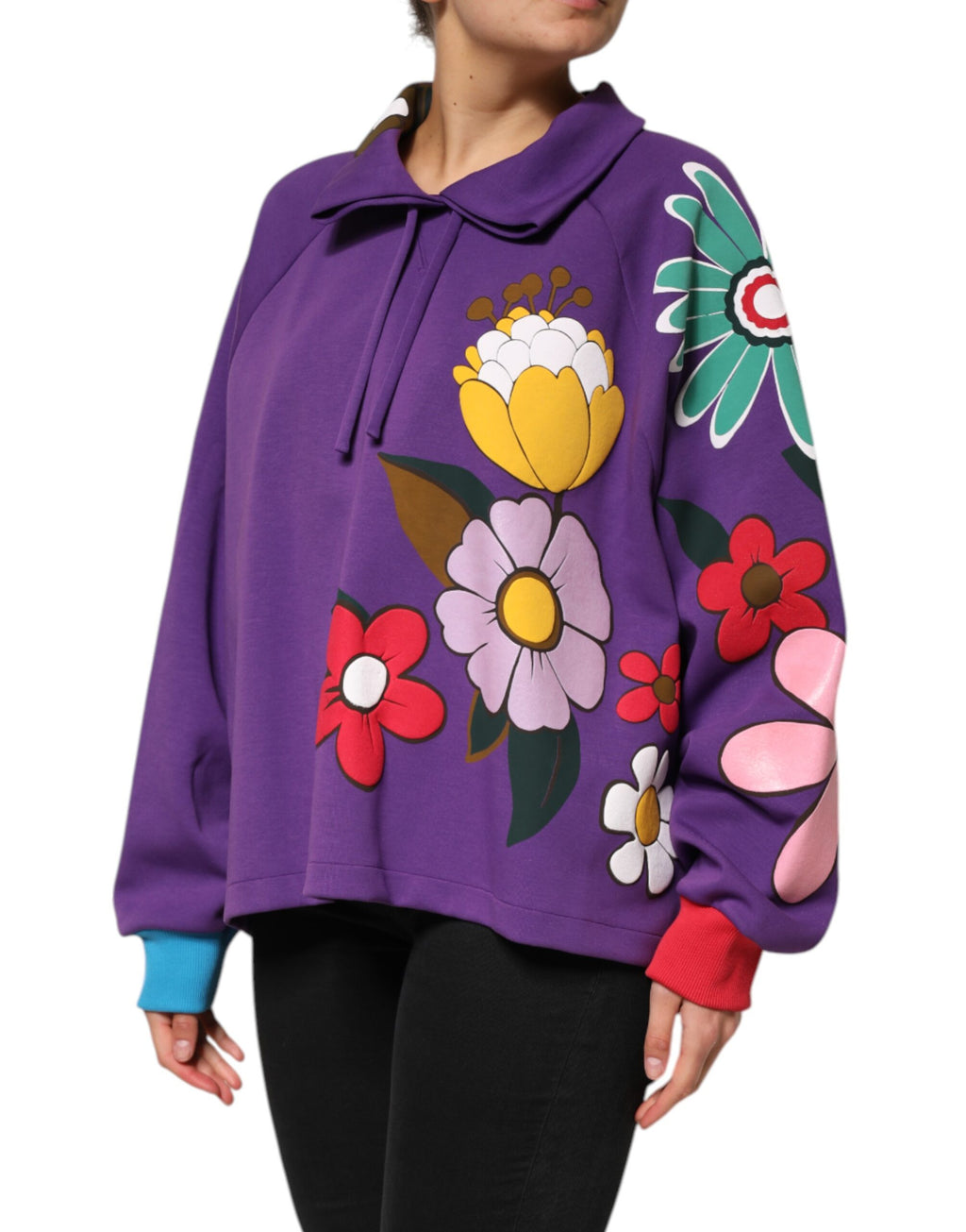 Haut à manches longues en coton imprimé floral violet Dolce & Gabbana
