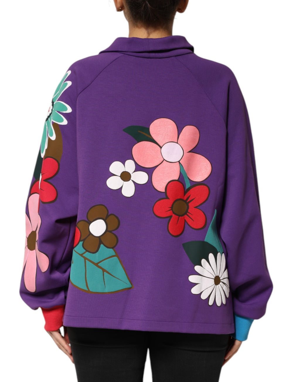 Haut à manches longues en coton imprimé floral violet Dolce & Gabbana
