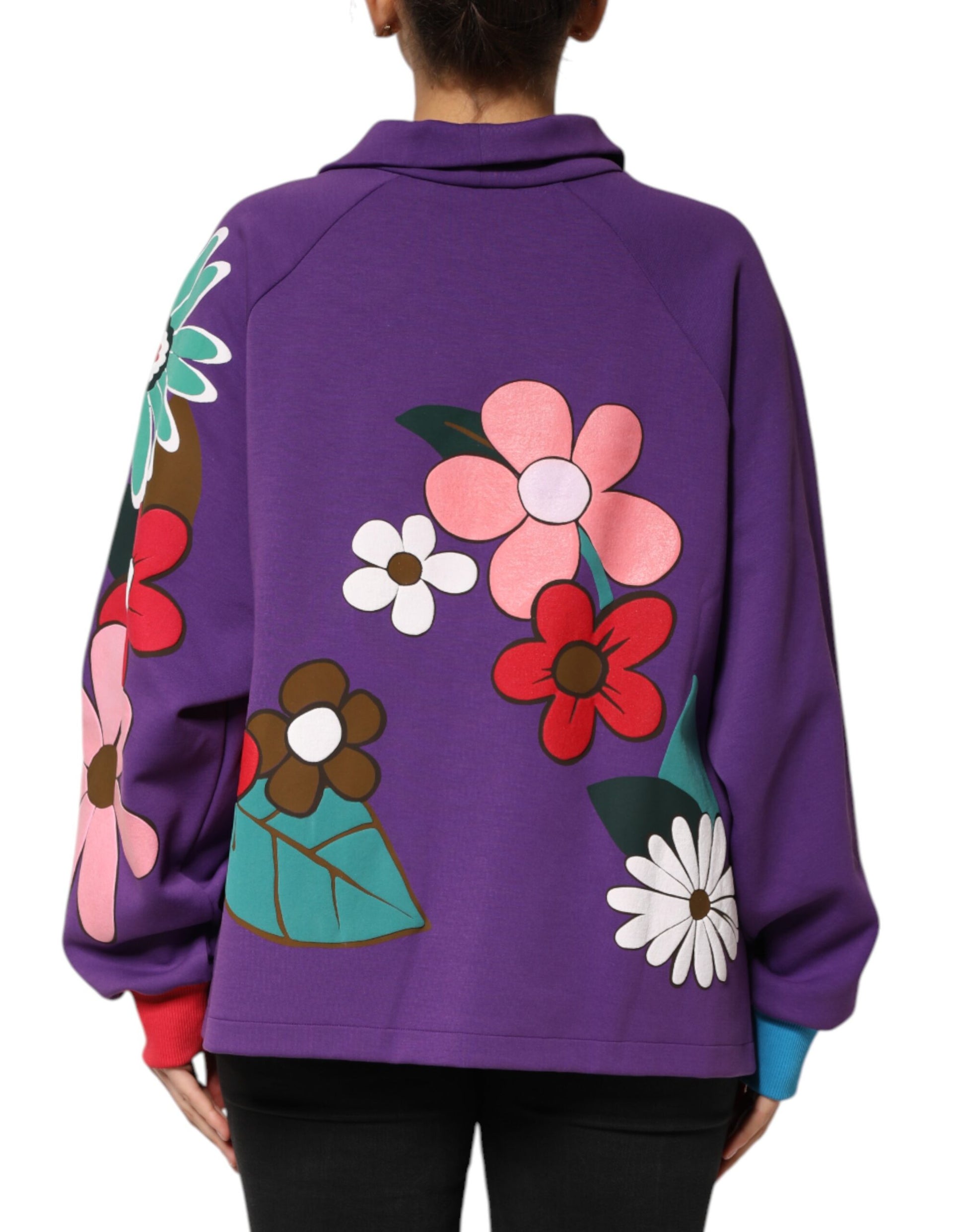 Haut à manches longues en coton imprimé floral violet Dolce & Gabbana