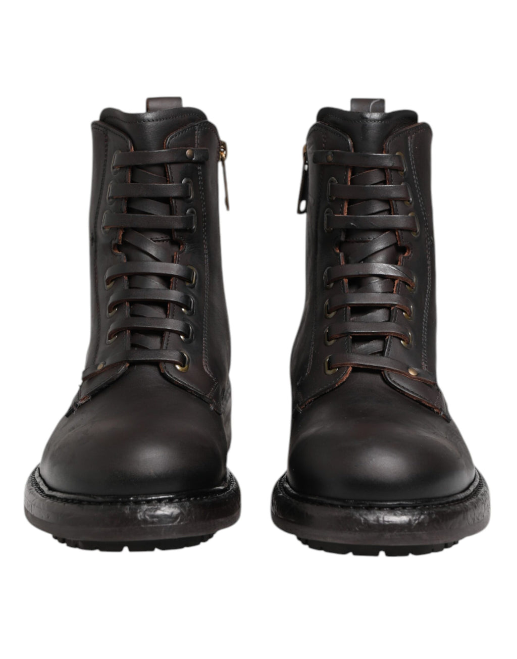 Bottes mi-mollet à lacets en cuir marron foncé Dolce & Gabbana