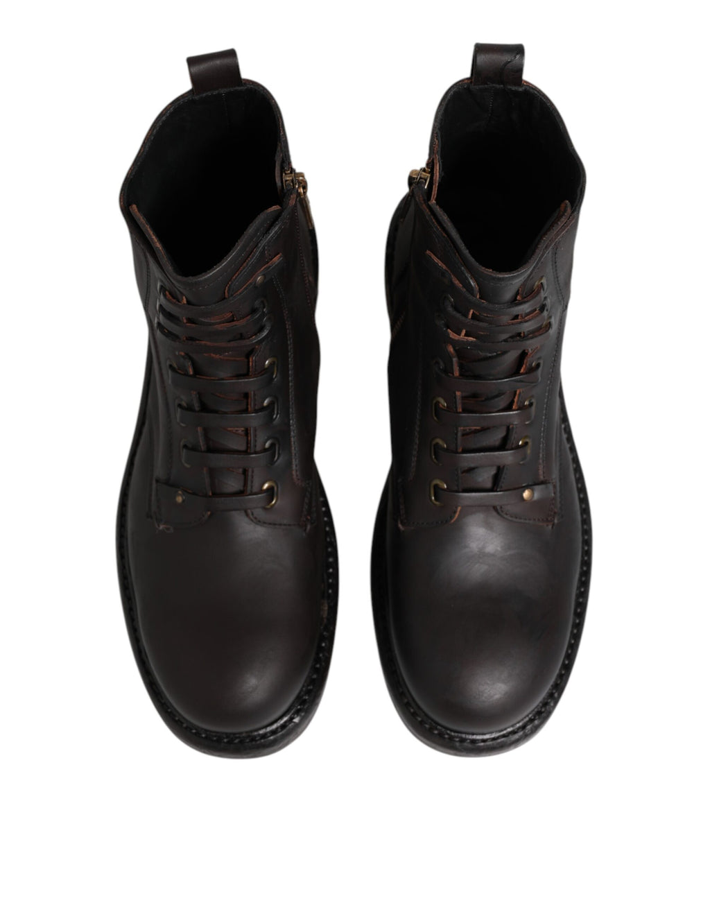 Bottes mi-mollet à lacets en cuir marron foncé Dolce & Gabbana