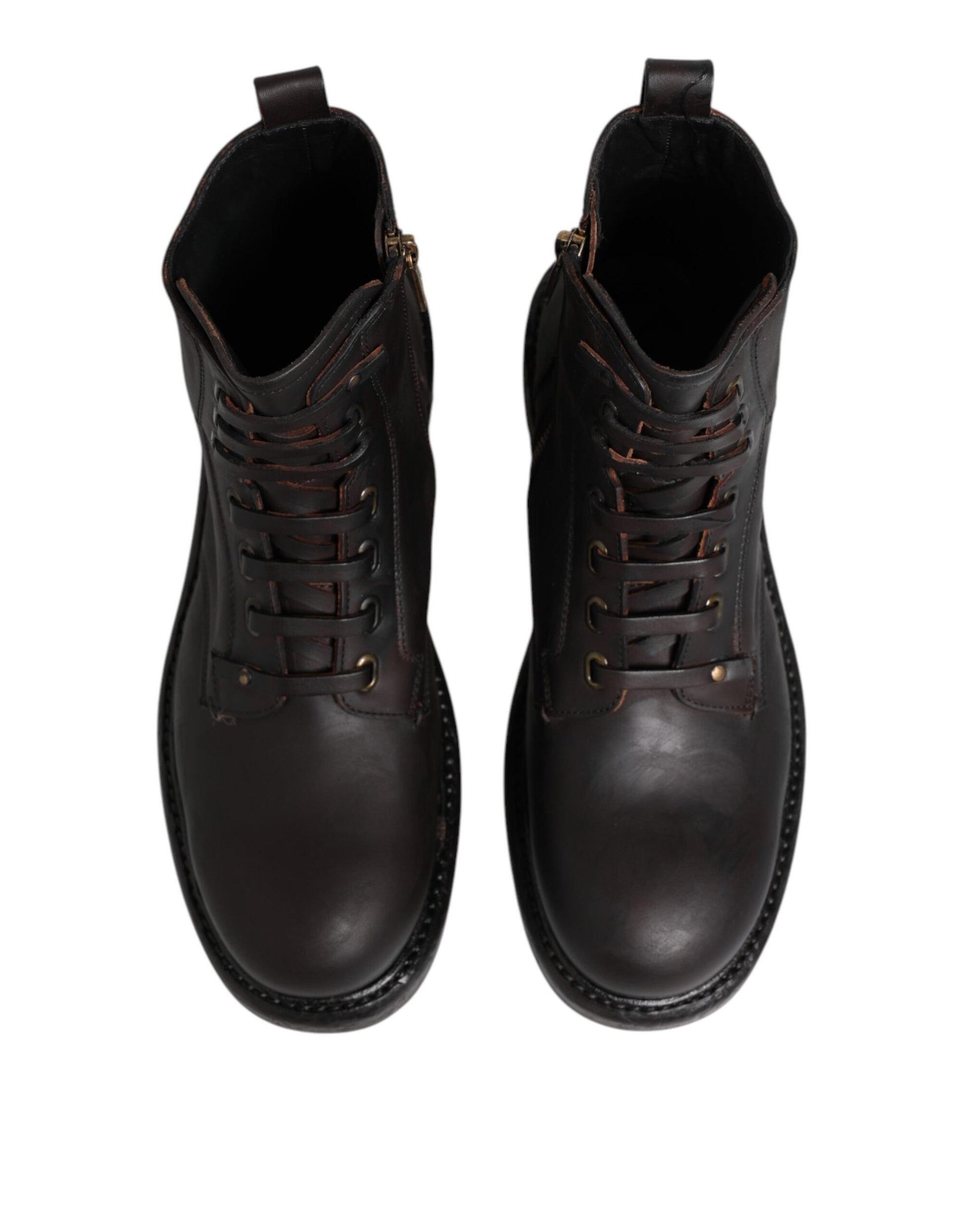 Bottes mi-mollet à lacets en cuir marron foncé Dolce & Gabbana