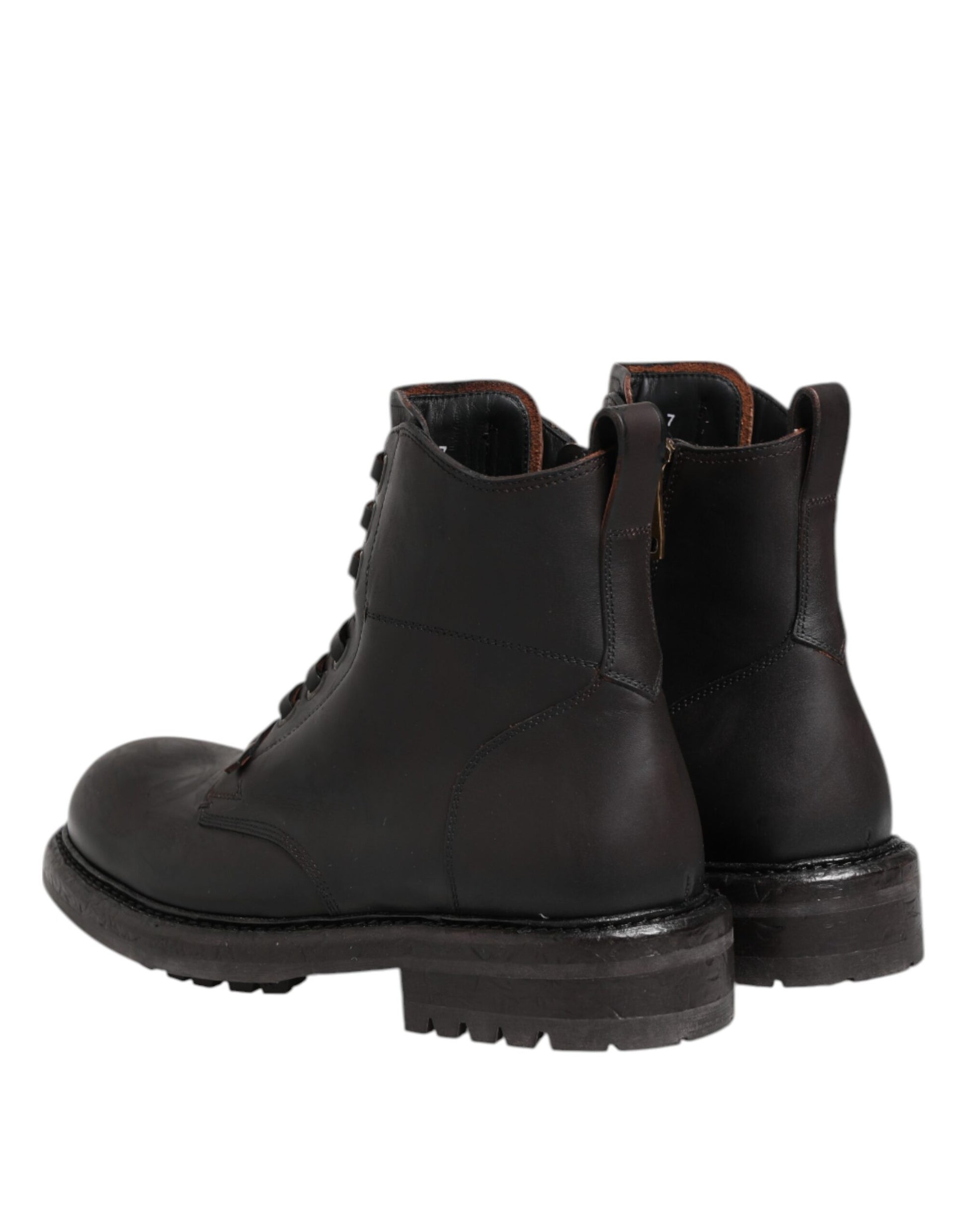 Bottes mi-mollet à lacets en cuir marron foncé Dolce & Gabbana