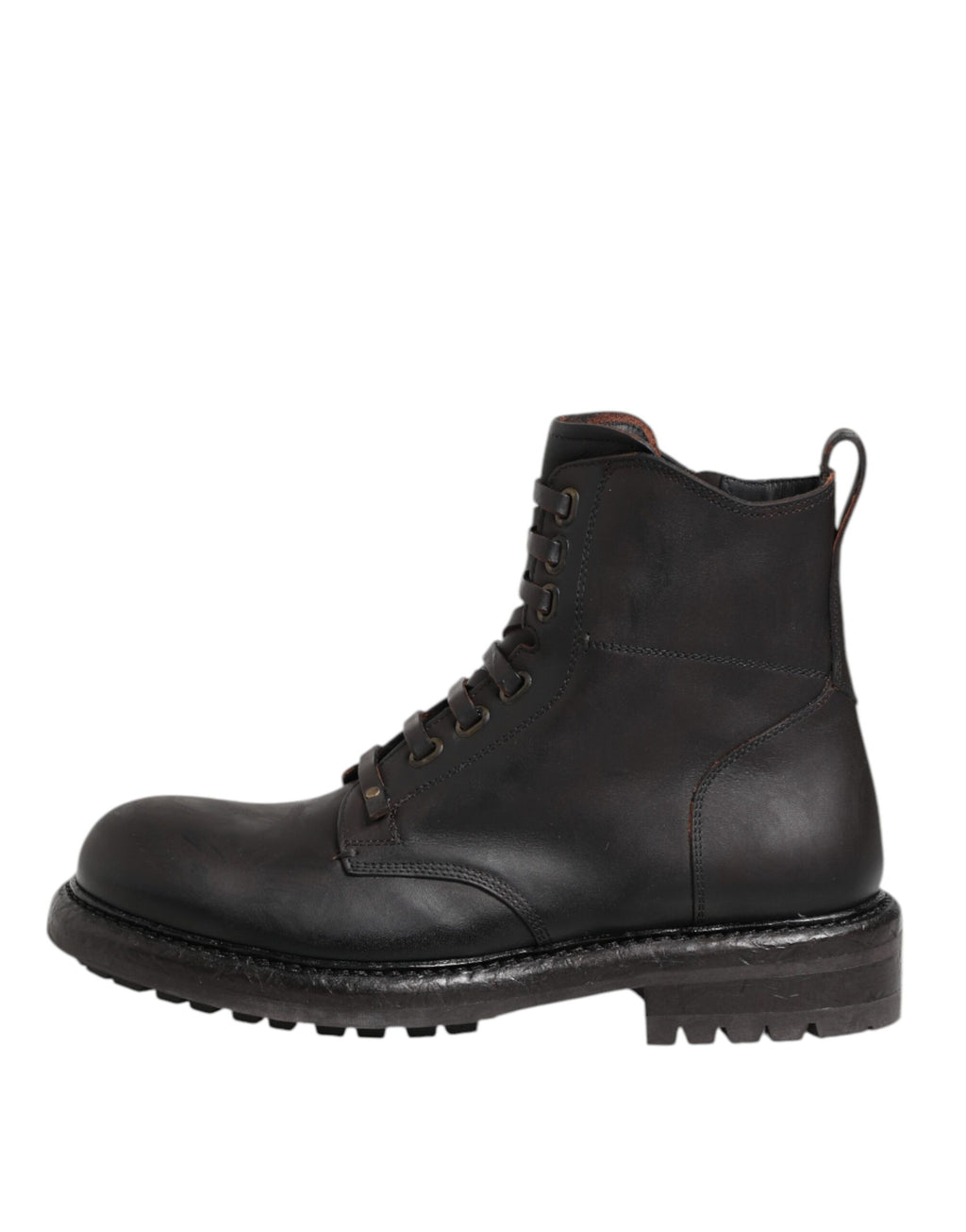 Bottes mi-mollet à lacets en cuir marron foncé Dolce & Gabbana
