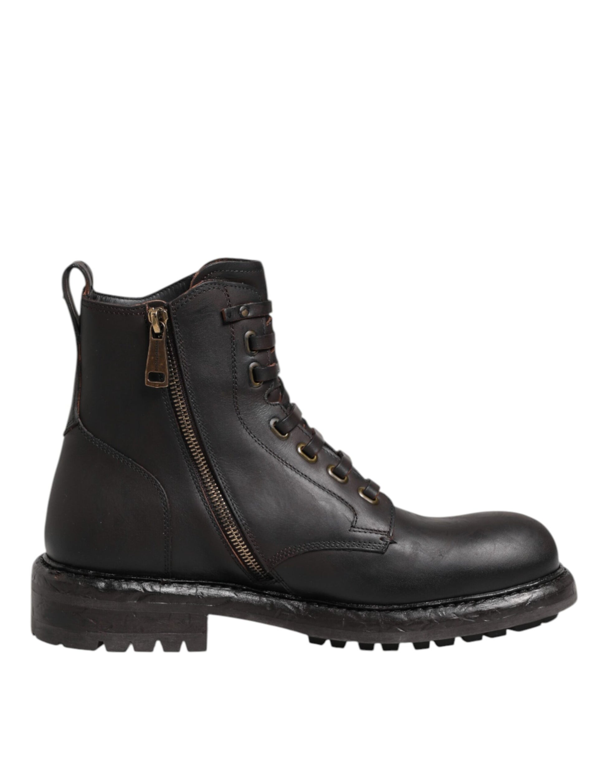 Bottes mi-mollet à lacets en cuir marron foncé Dolce & Gabbana