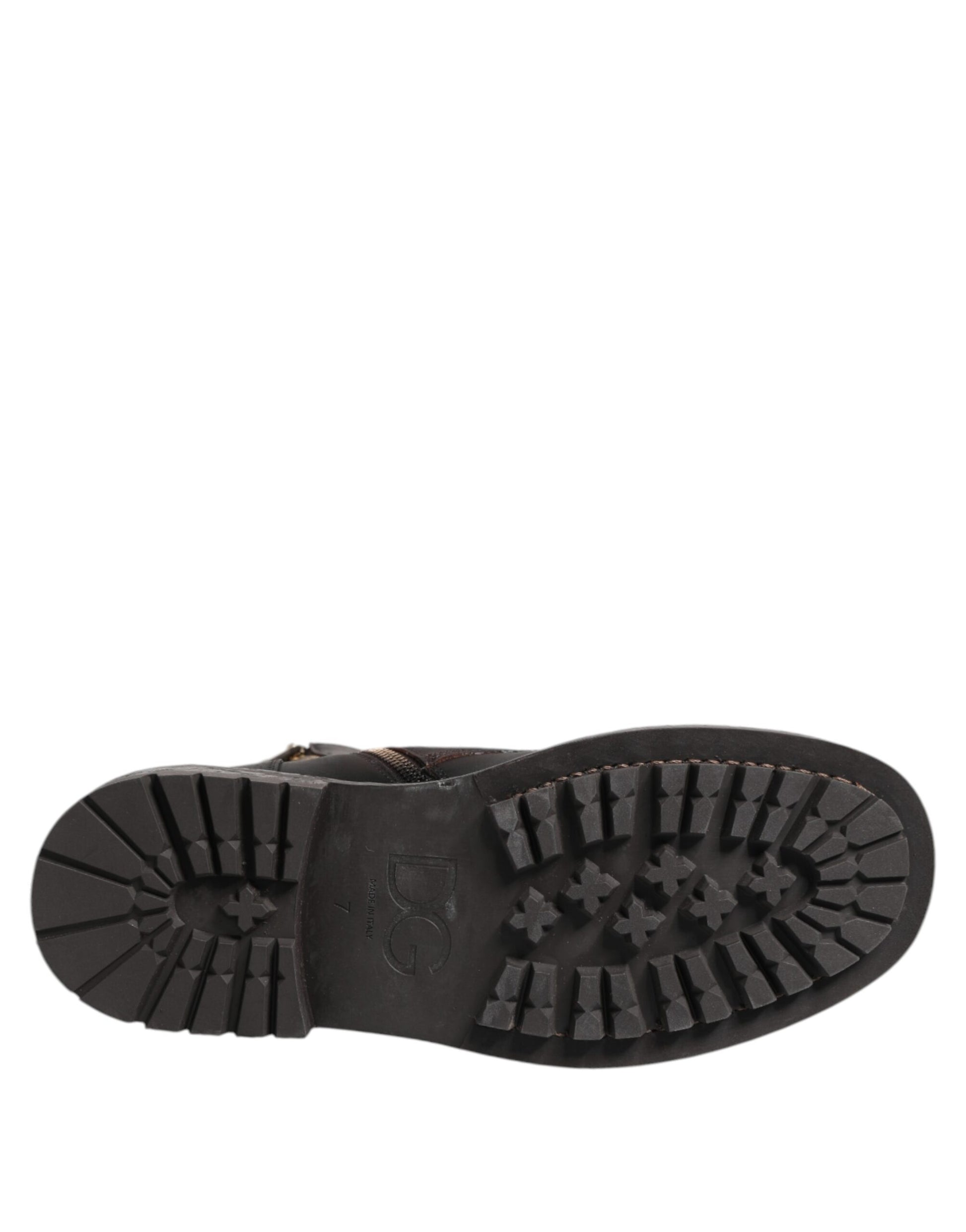 Bottes mi-mollet à lacets en cuir marron foncé Dolce & Gabbana