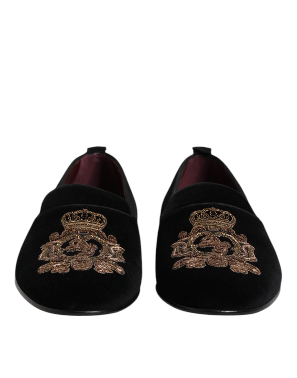 Chaussures mocassins homme Dolce & Gabbana en velours noir à couronne dorée