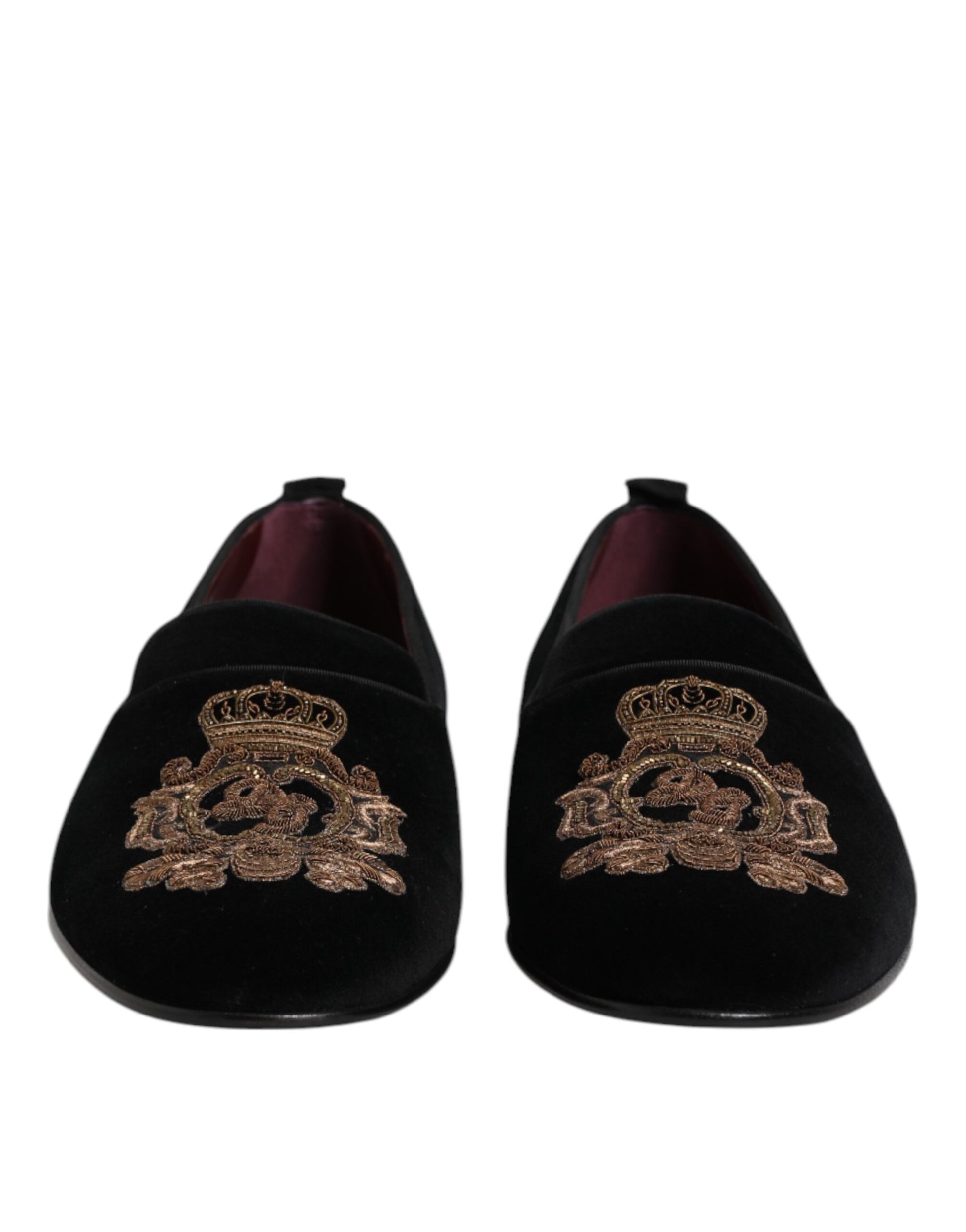 Chaussures mocassins homme Dolce & Gabbana en velours noir à couronne dorée
