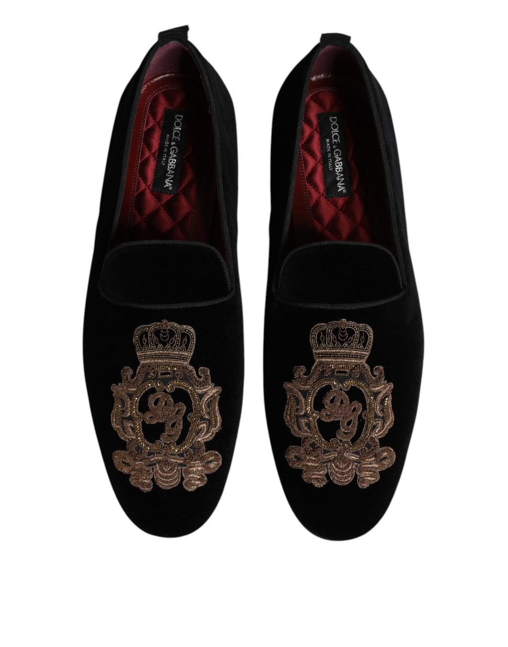 Chaussures mocassins homme Dolce & Gabbana en velours noir à couronne dorée