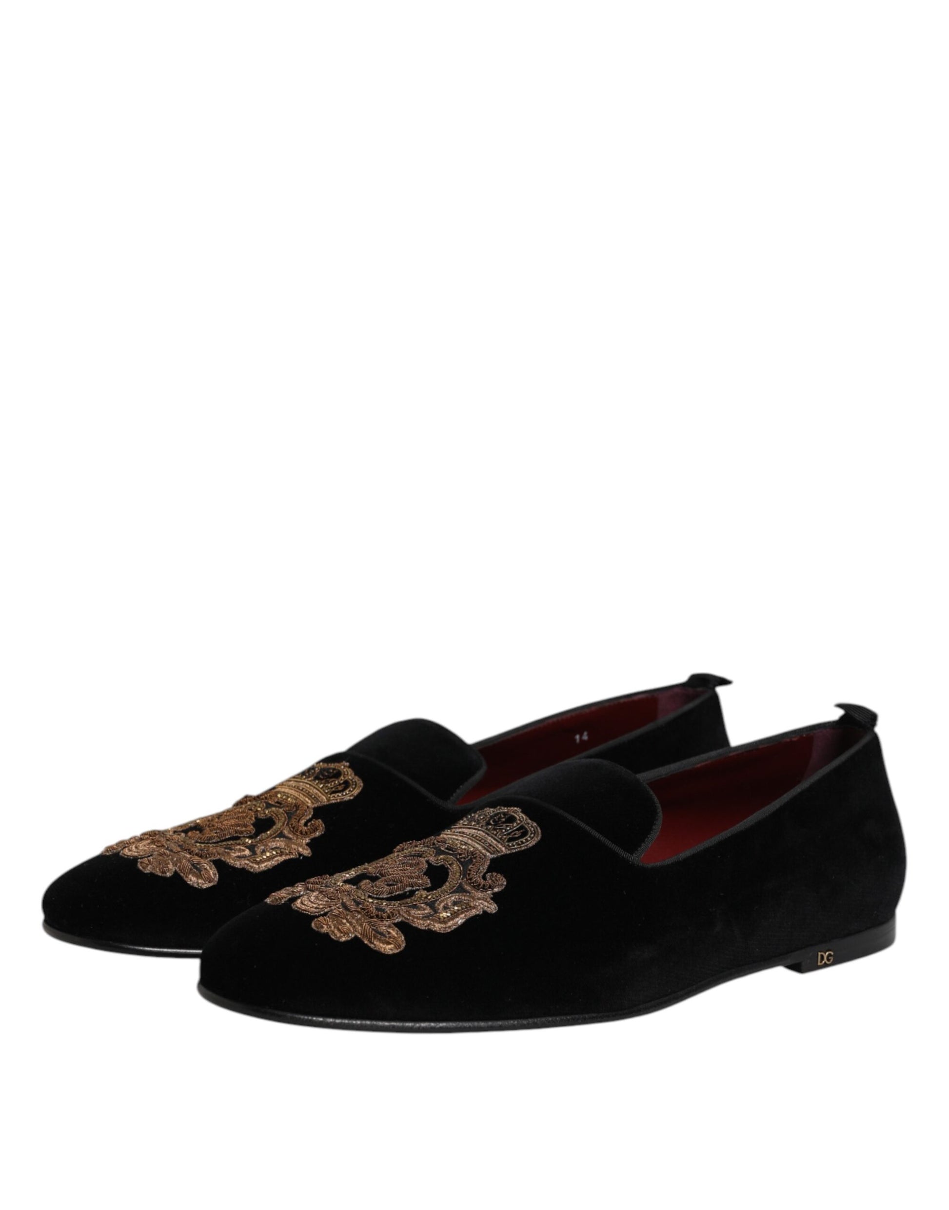 Chaussures mocassins homme Dolce & Gabbana en velours noir à couronne dorée