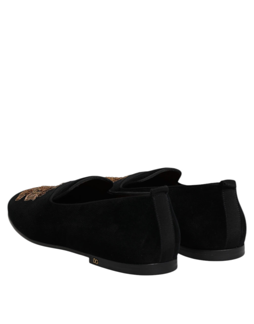 Chaussures mocassins homme Dolce & Gabbana en velours noir à couronne dorée