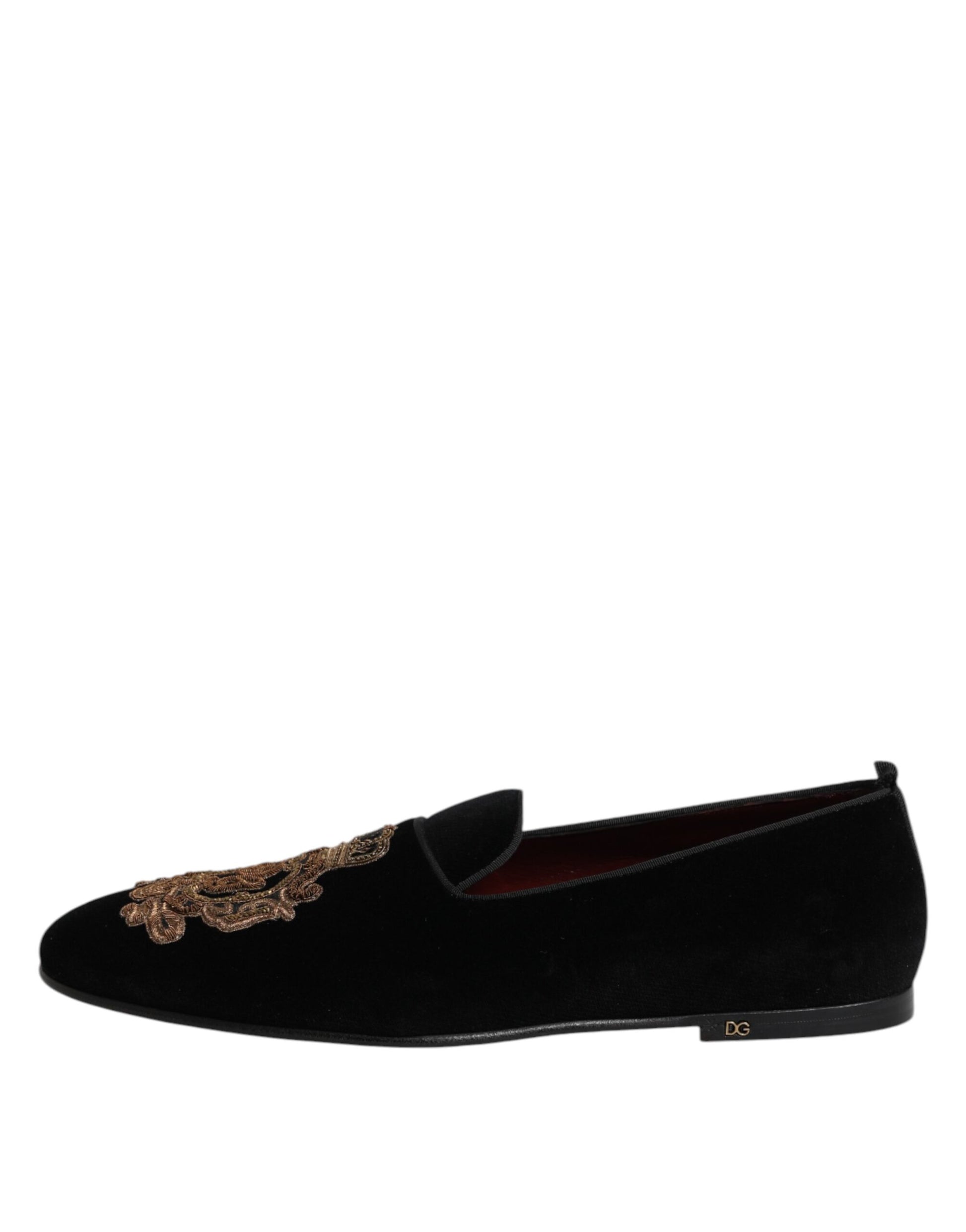 Chaussures mocassins homme Dolce & Gabbana en velours noir à couronne dorée