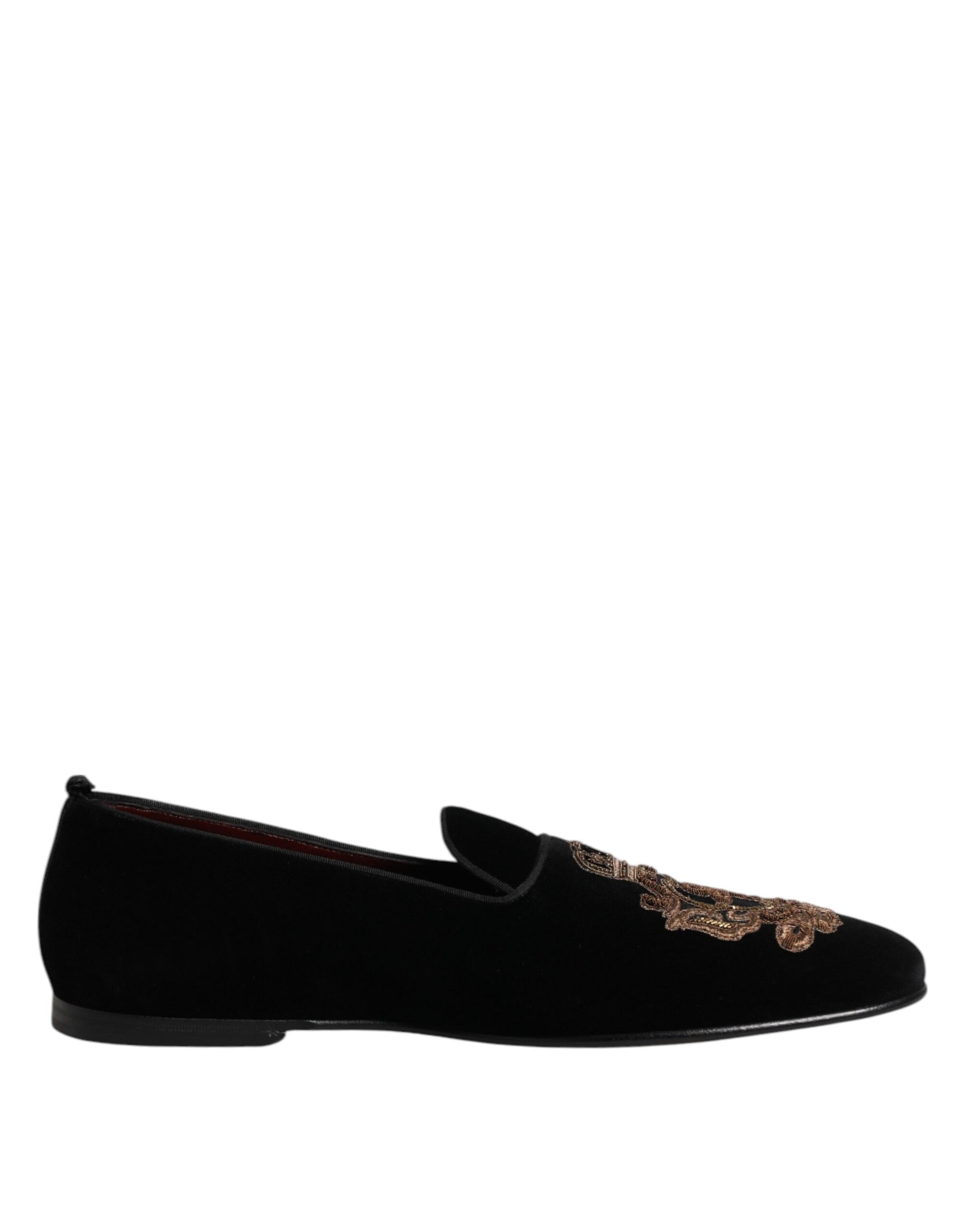 Chaussures mocassins homme Dolce & Gabbana en velours noir à couronne dorée