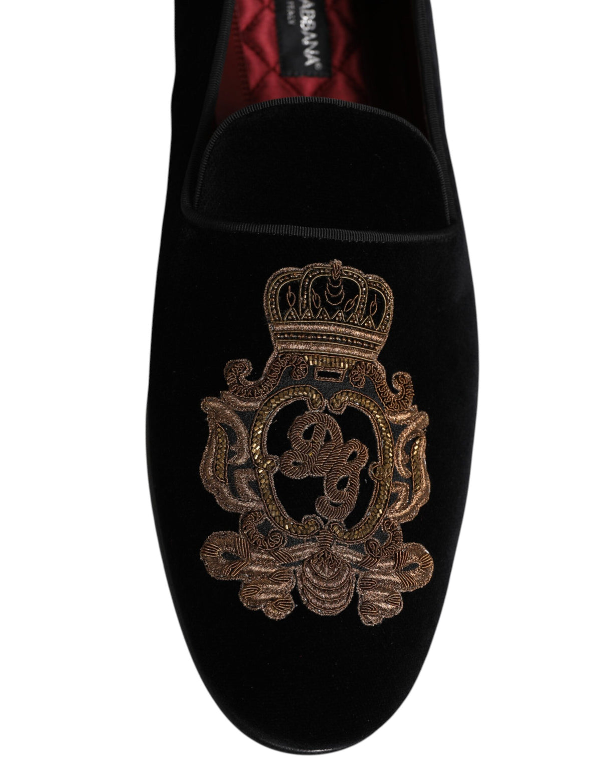 Chaussures mocassins homme Dolce & Gabbana en velours noir à couronne dorée