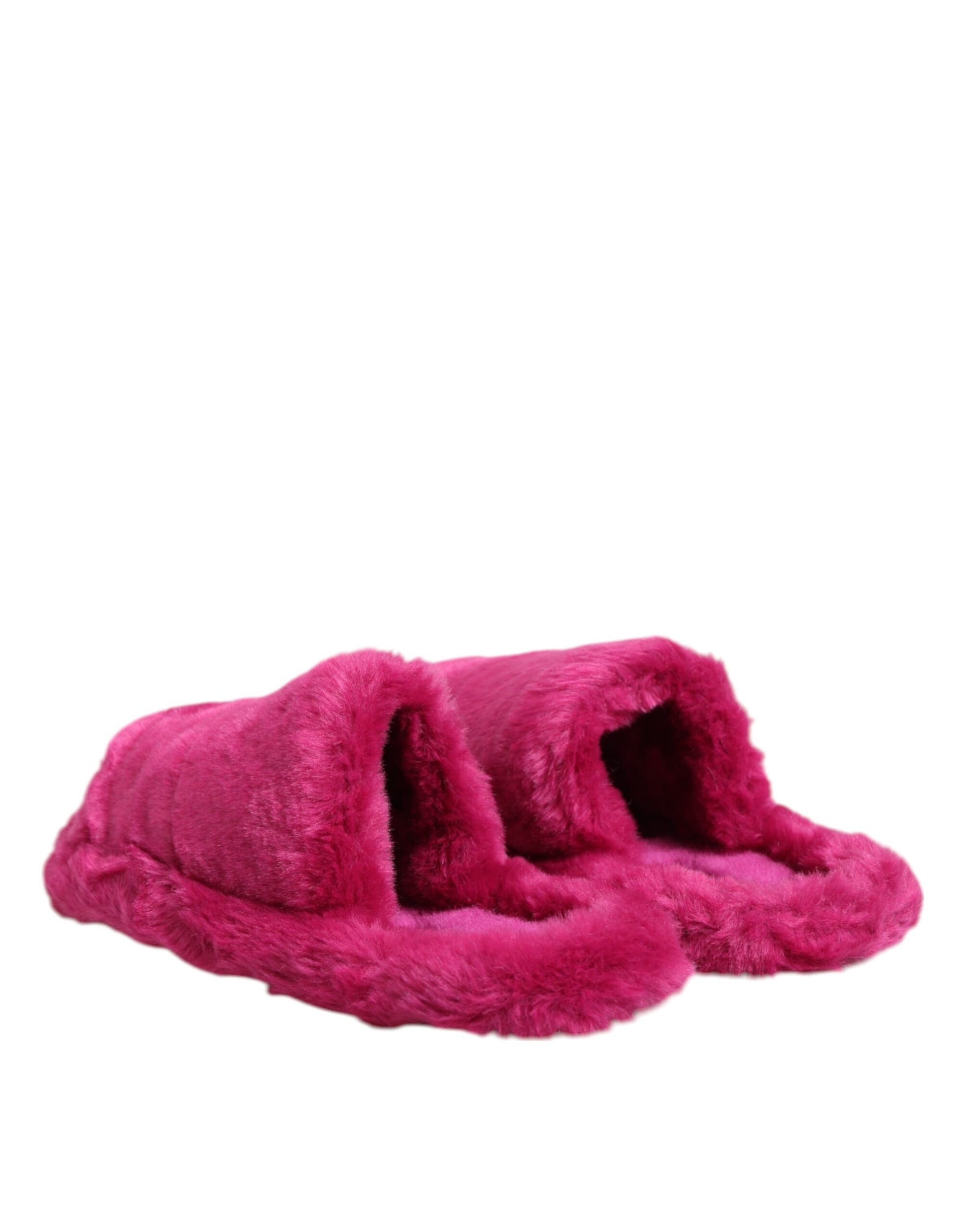 Dolce & Gabbana Pink Acrylic Faux Fur Mens Flats Sandals Shoes