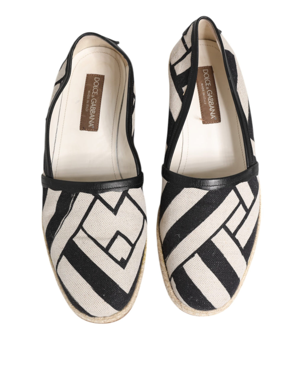 Dolce &amp; Gabbana – Flache Espadrilles mit schwarzen und weißen Streifen