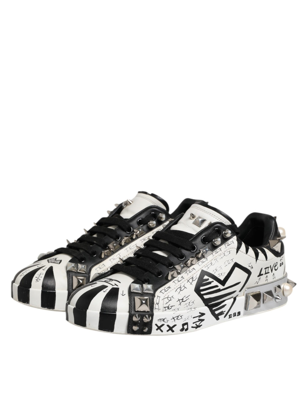 Chaussures de sport basses à clous Dolce & Gabbana noires et blanches