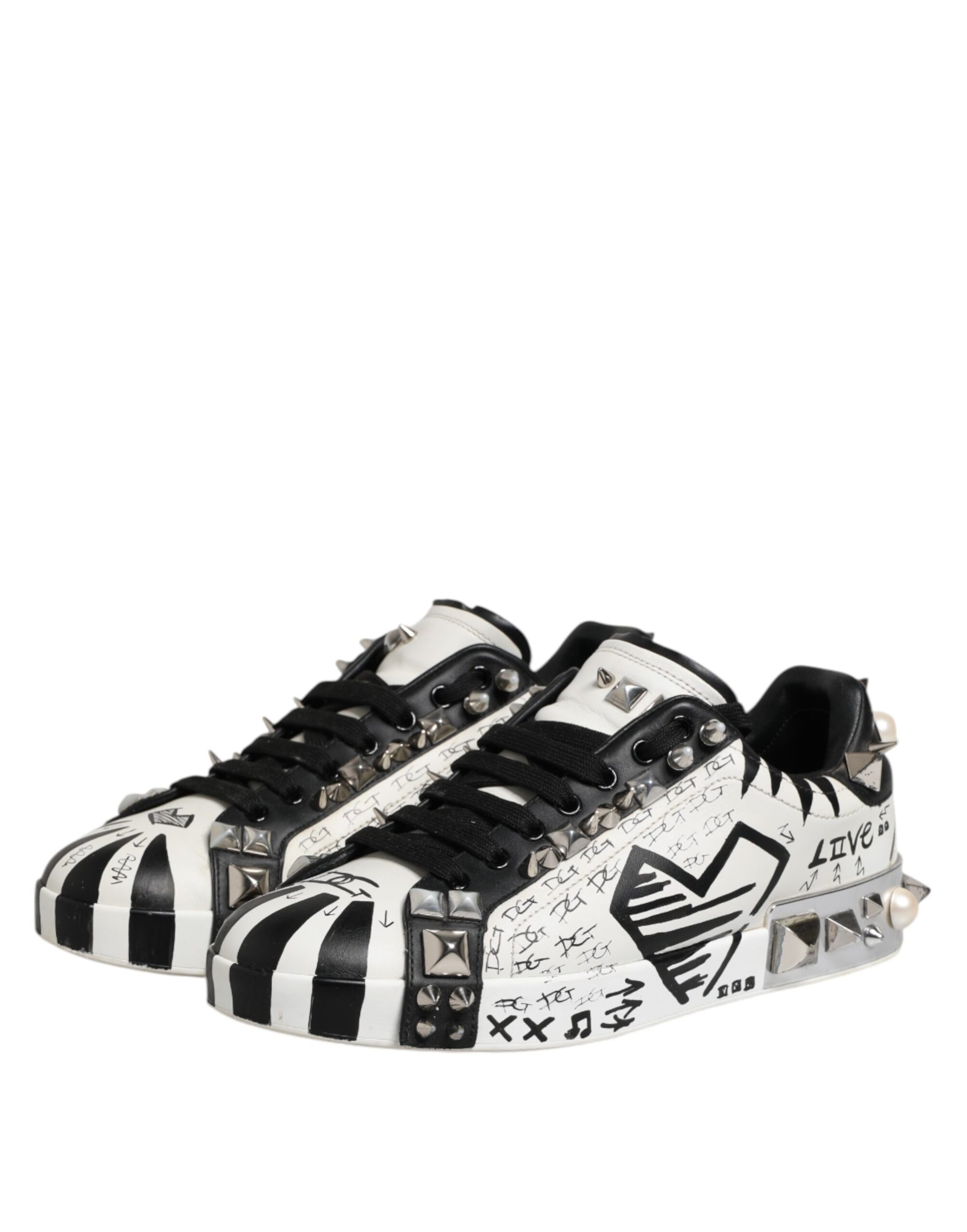 Chaussures de sport basses à clous Dolce & Gabbana noires et blanches