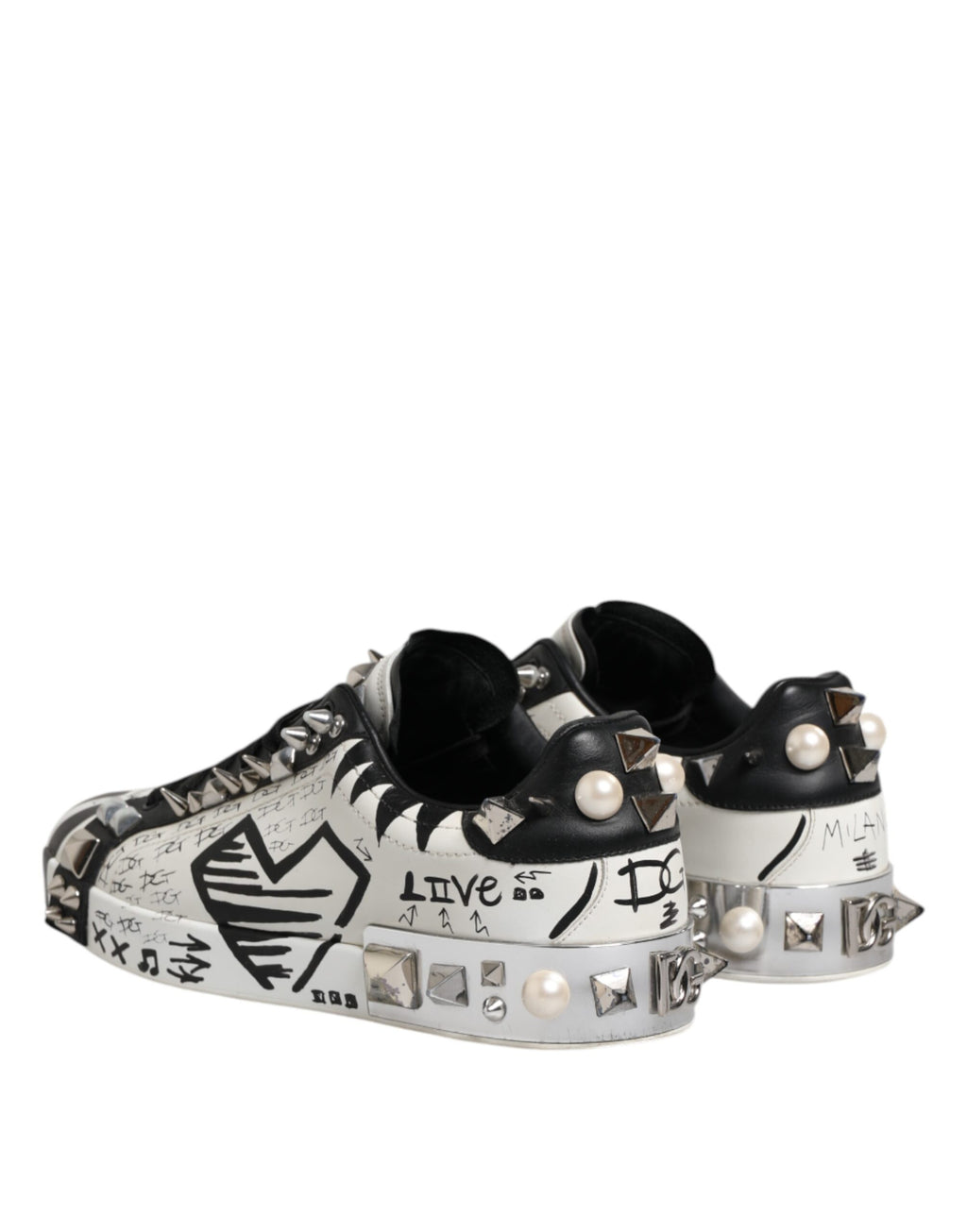 Chaussures de sport basses à clous Dolce & Gabbana noires et blanches
