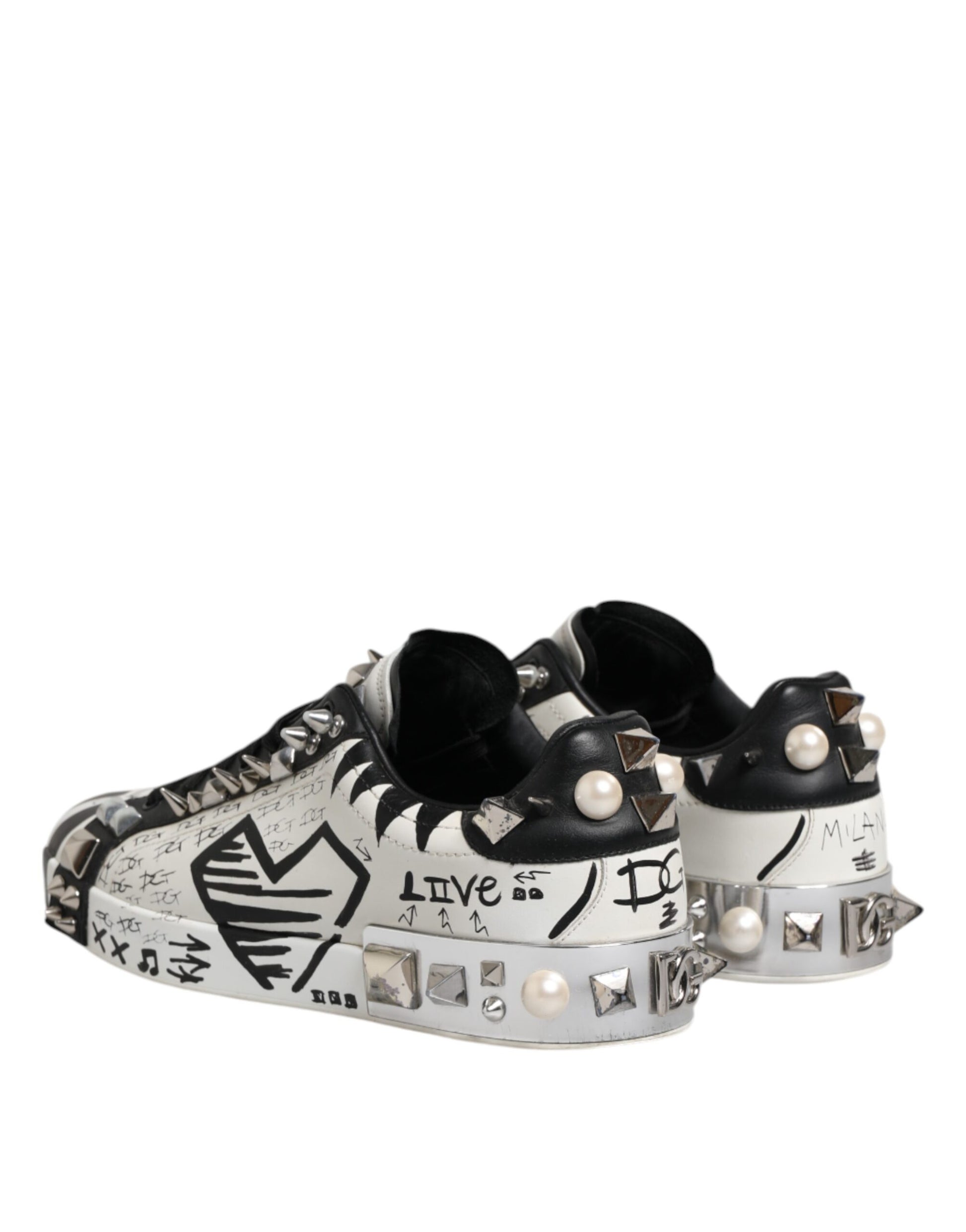 Chaussures de sport basses à clous Dolce & Gabbana noires et blanches