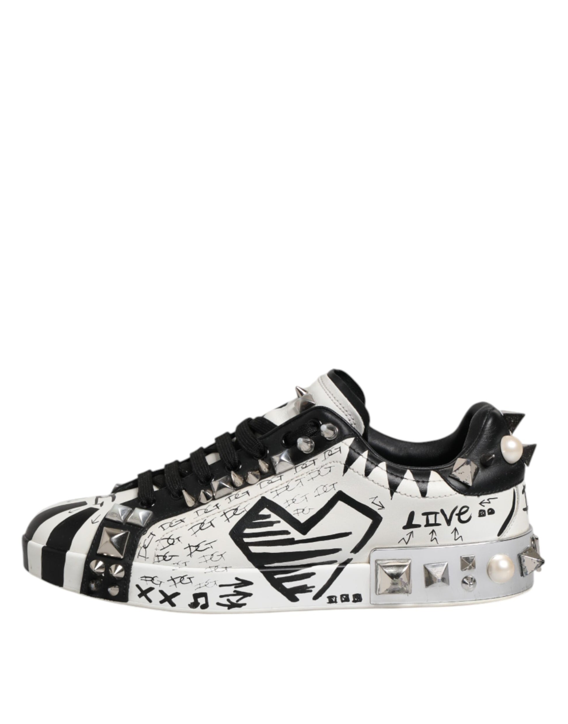 Chaussures de sport basses à clous Dolce & Gabbana noires et blanches