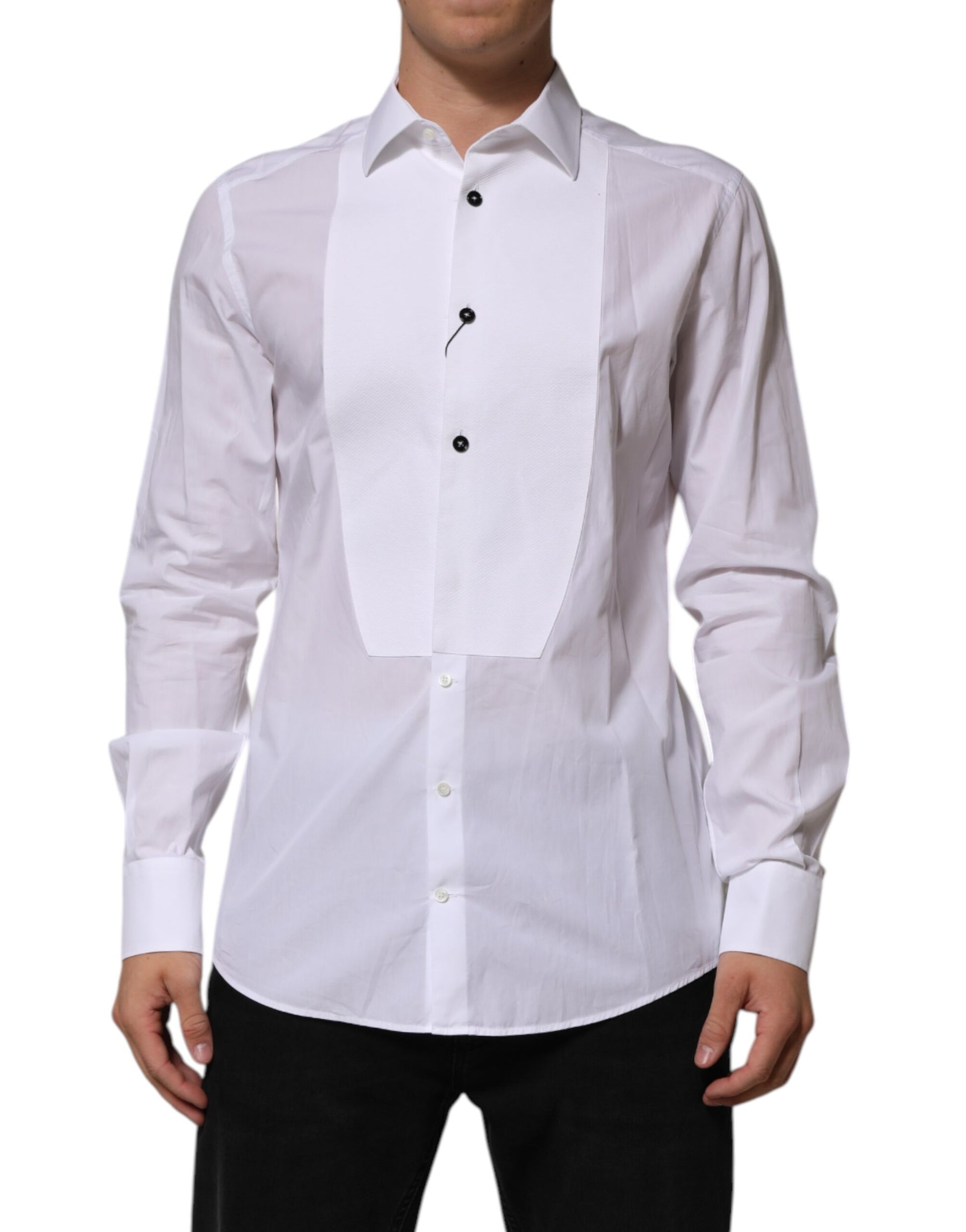 Chemise Homme Coton Popeline Blanche à Plastron Doré Dolce & Gabbana