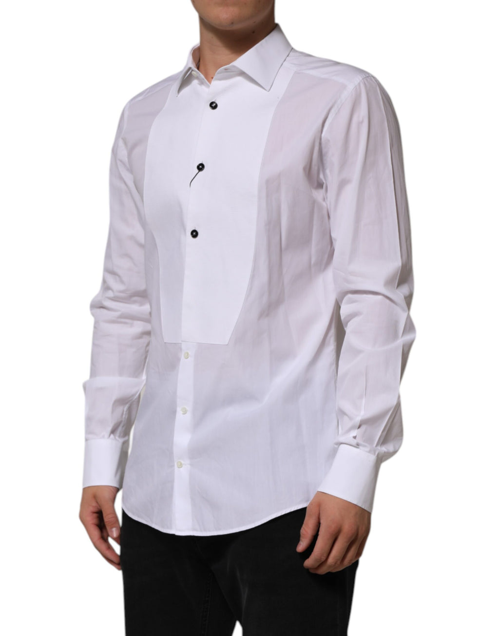 Chemise Homme Coton Popeline Blanche à Plastron Doré Dolce & Gabbana