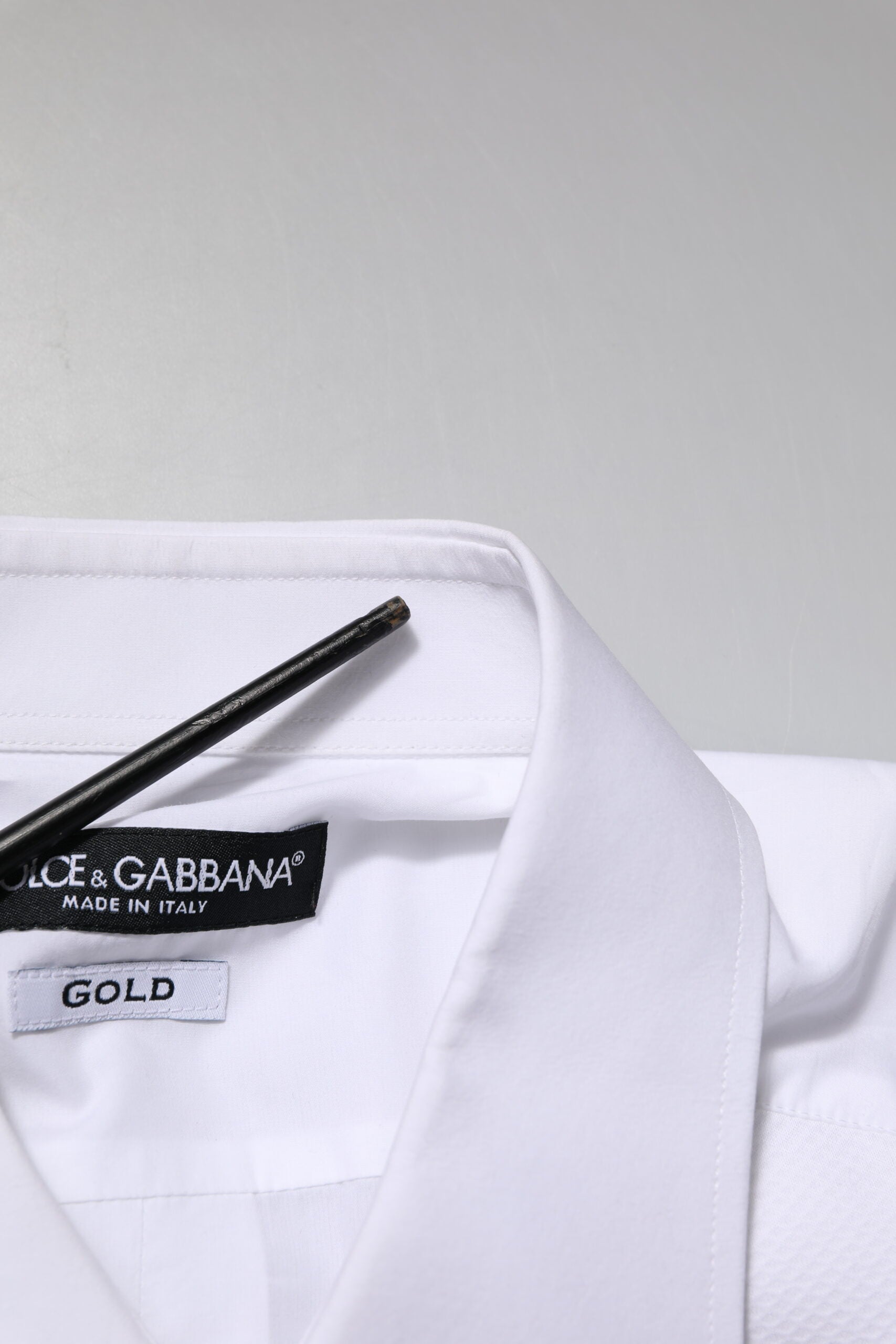 Chemise Homme Coton Popeline Blanche à Plastron Doré Dolce & Gabbana