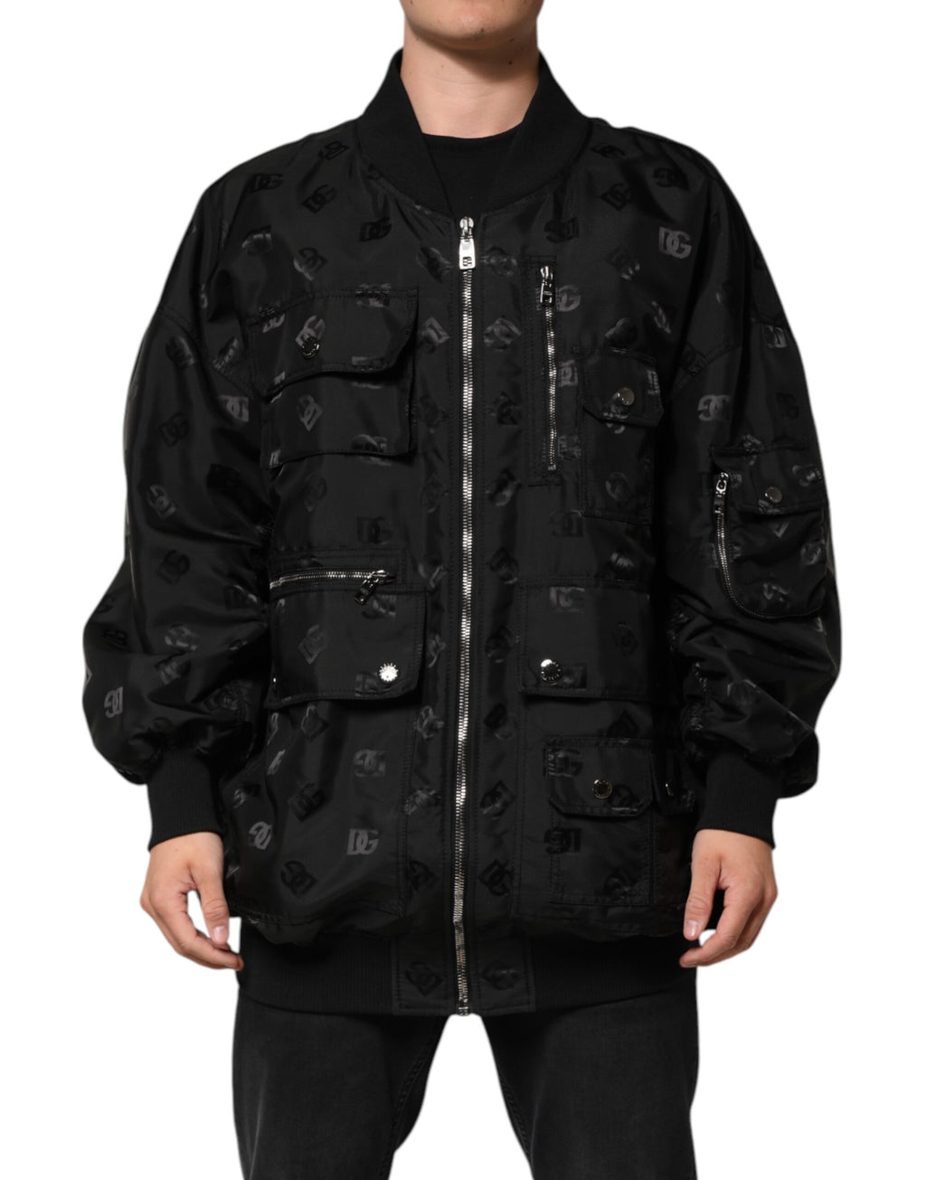 Blouson coupe-vent cargo noir Dolce & Gabbana Logo Mania