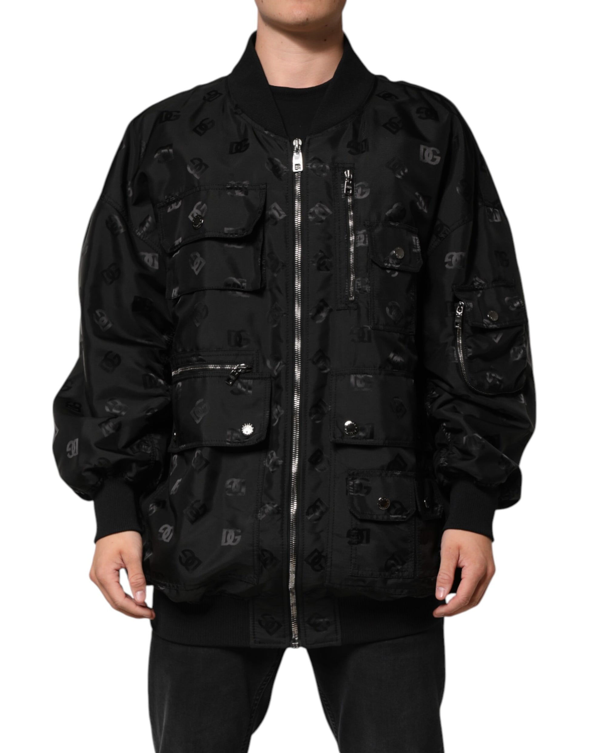 Blouson coupe-vent cargo noir Dolce & Gabbana Logo Mania