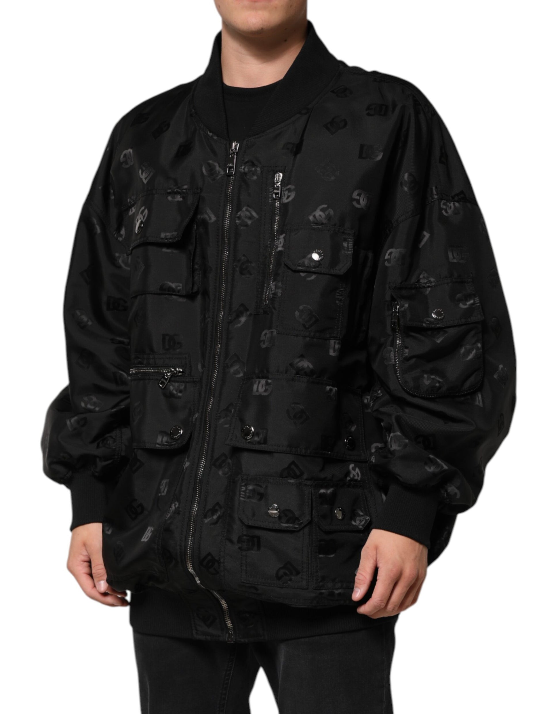 Blouson coupe-vent cargo noir Dolce & Gabbana Logo Mania