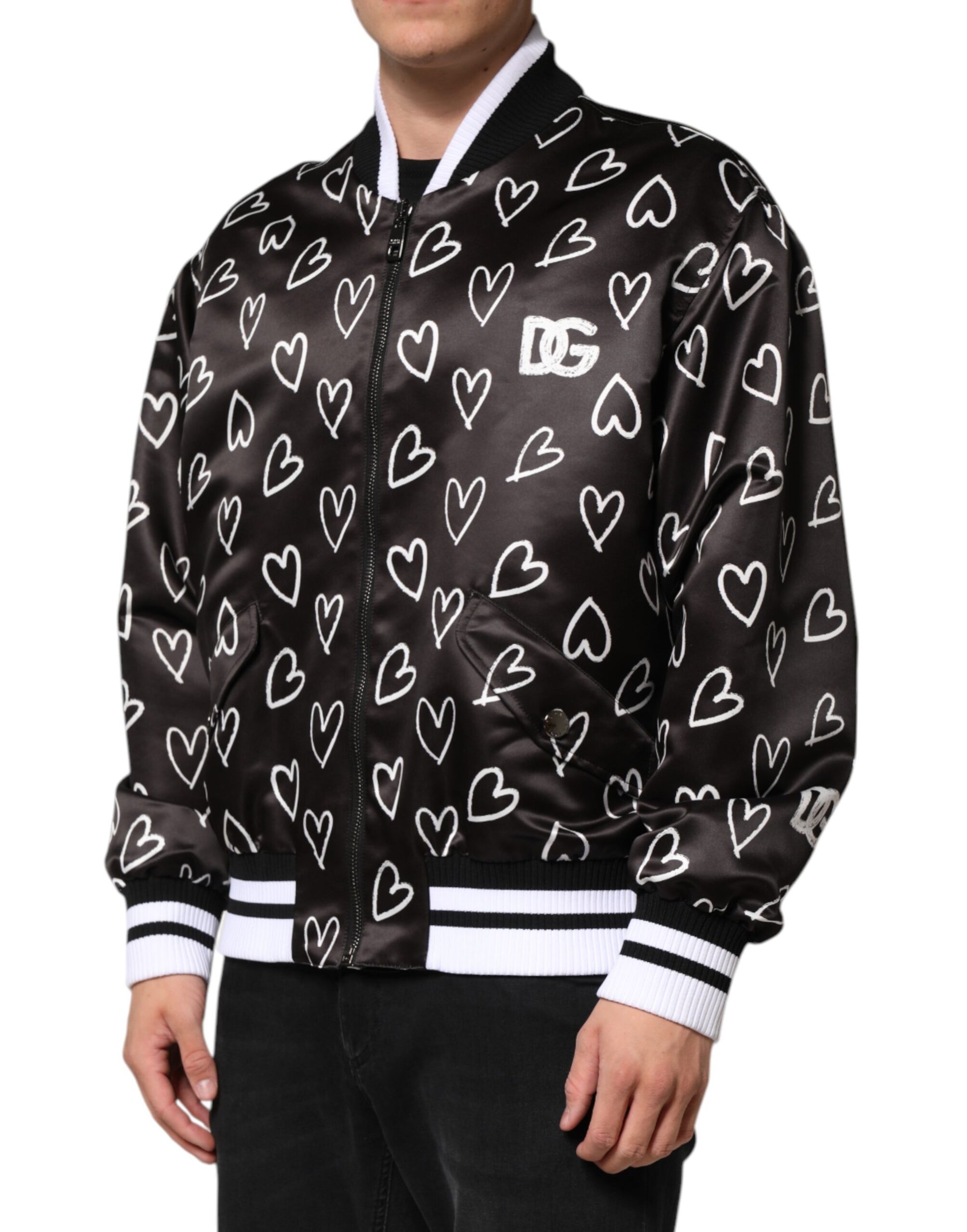 Blouson bomber Dolce & Gabbana en polyester noir imprimé cœur