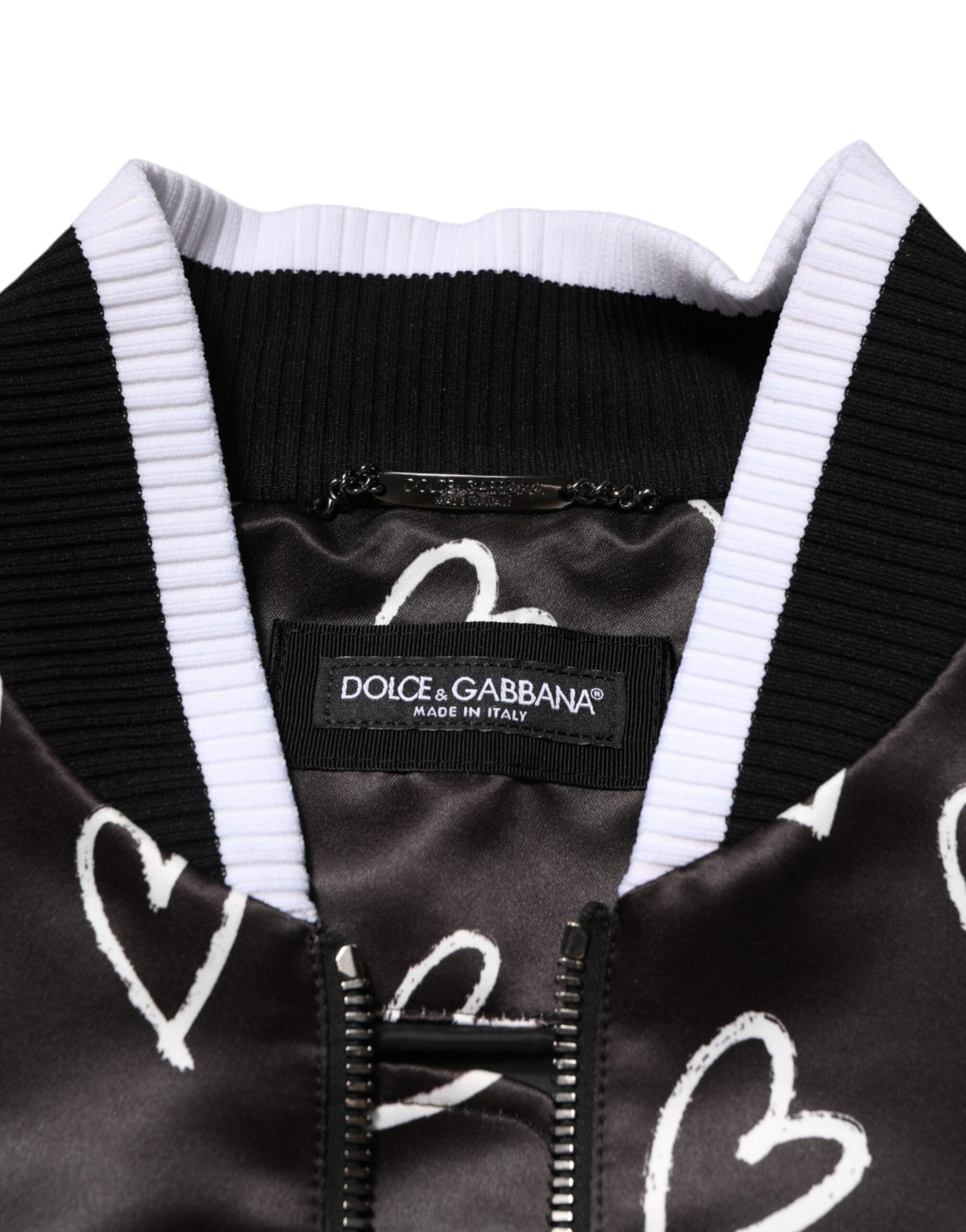 Blouson bomber Dolce & Gabbana en polyester noir imprimé cœur