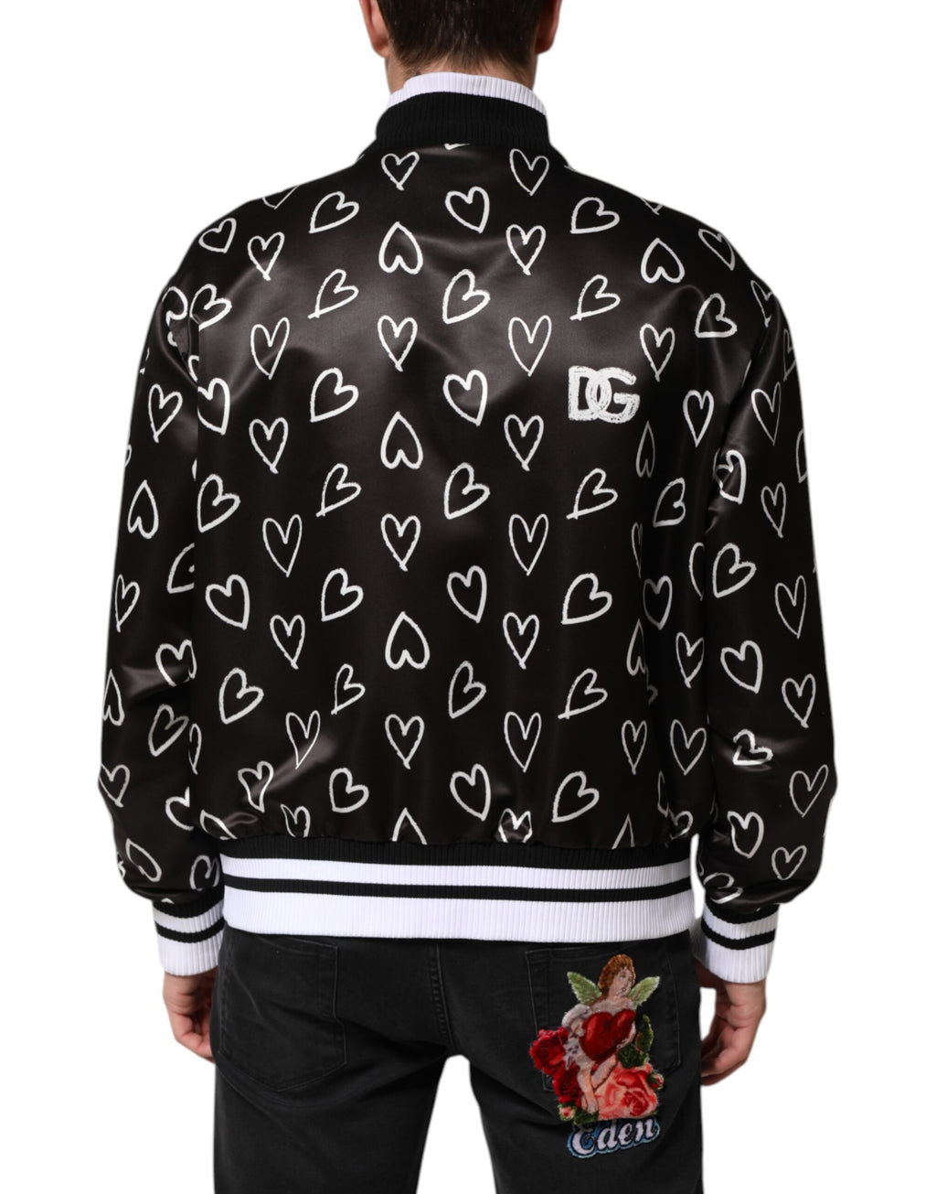 Blouson bomber Dolce & Gabbana en polyester noir imprimé cœur