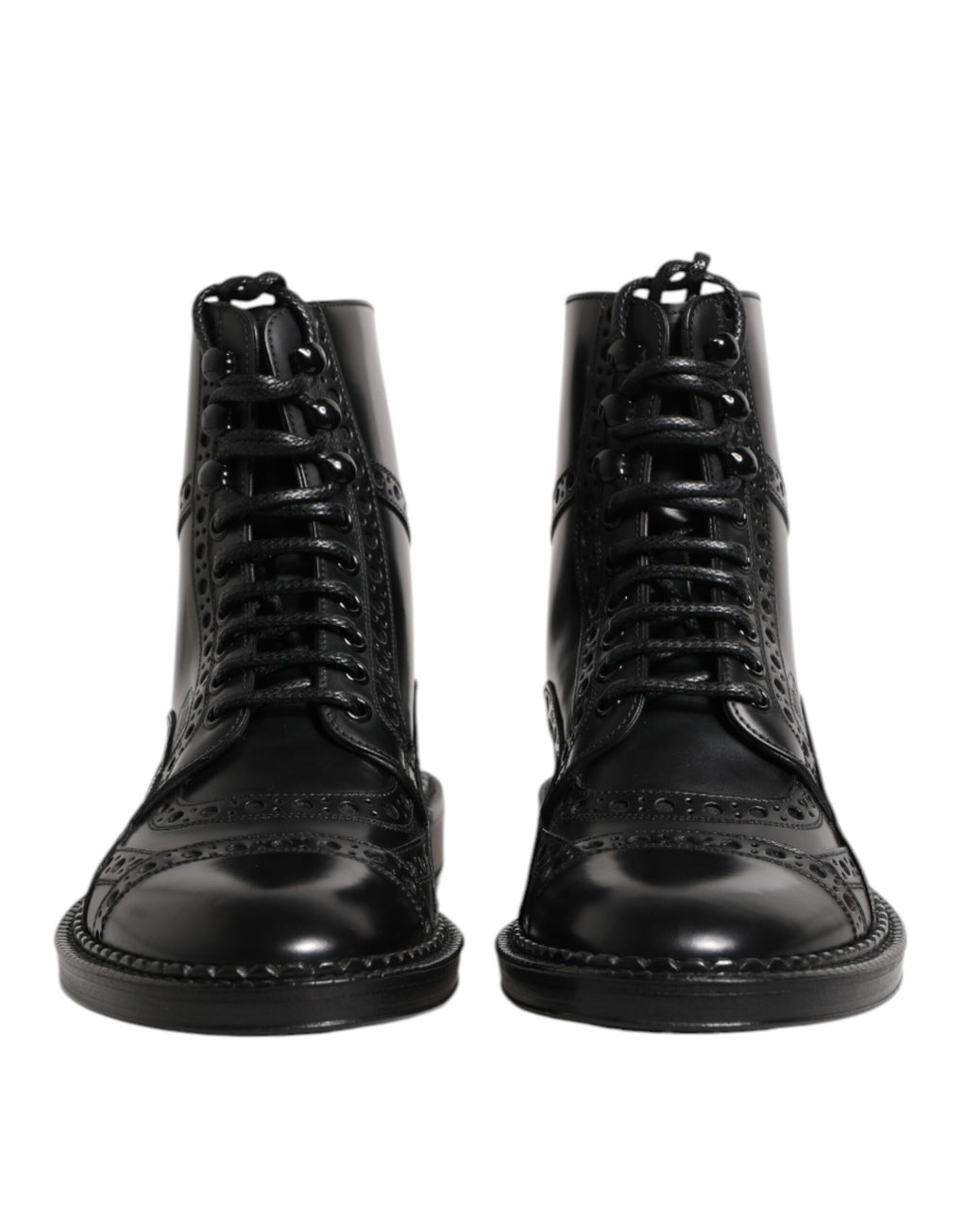 Bottes mi-mollet en cuir noir à lacets Dolce & Gabbana