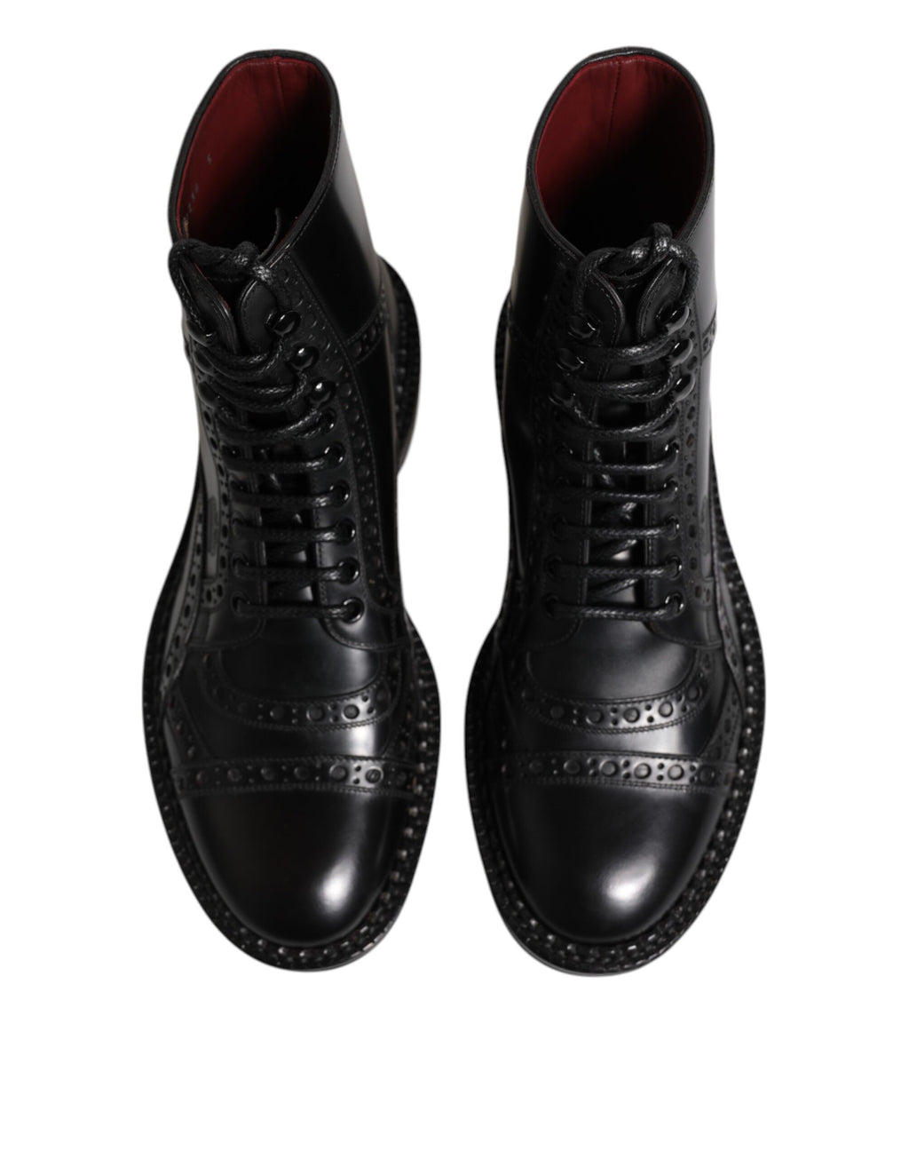 Bottes mi-mollet en cuir noir à lacets Dolce & Gabbana