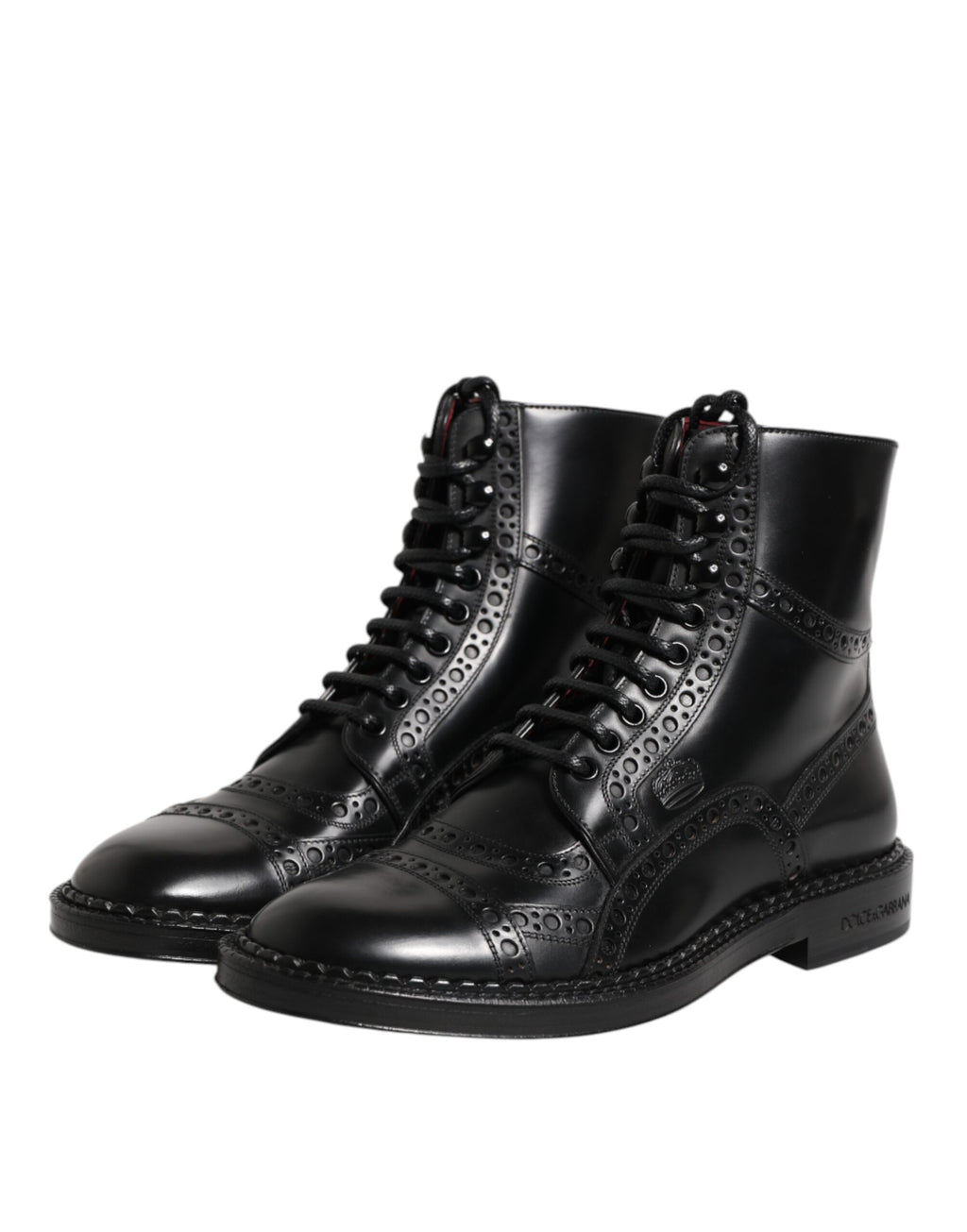 Bottes mi-mollet en cuir noir à lacets Dolce & Gabbana