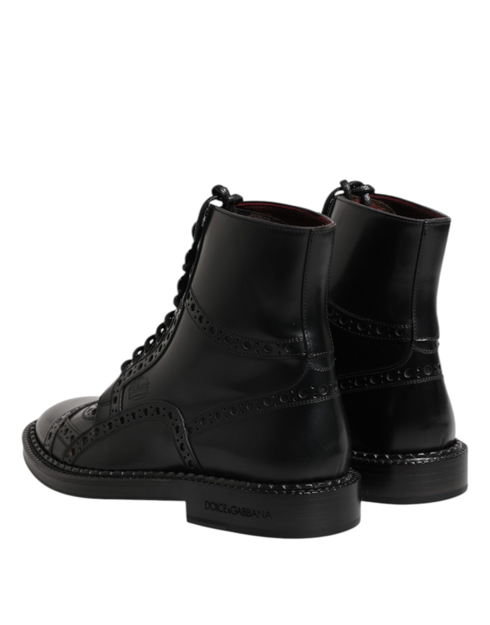 Bottes mi-mollet en cuir noir à lacets Dolce & Gabbana