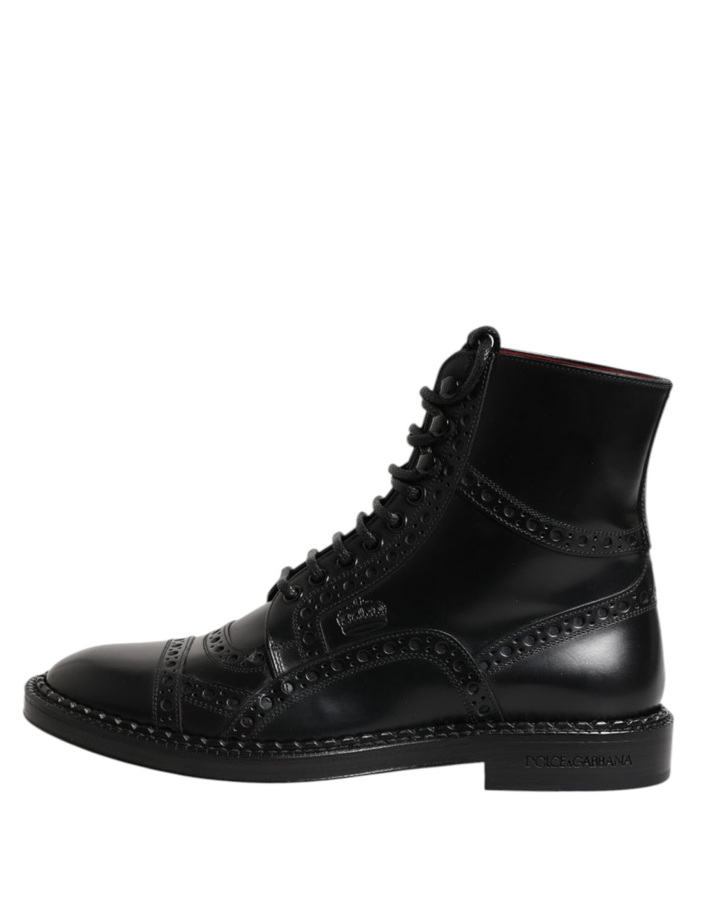 Bottes mi-mollet en cuir noir à lacets Dolce & Gabbana