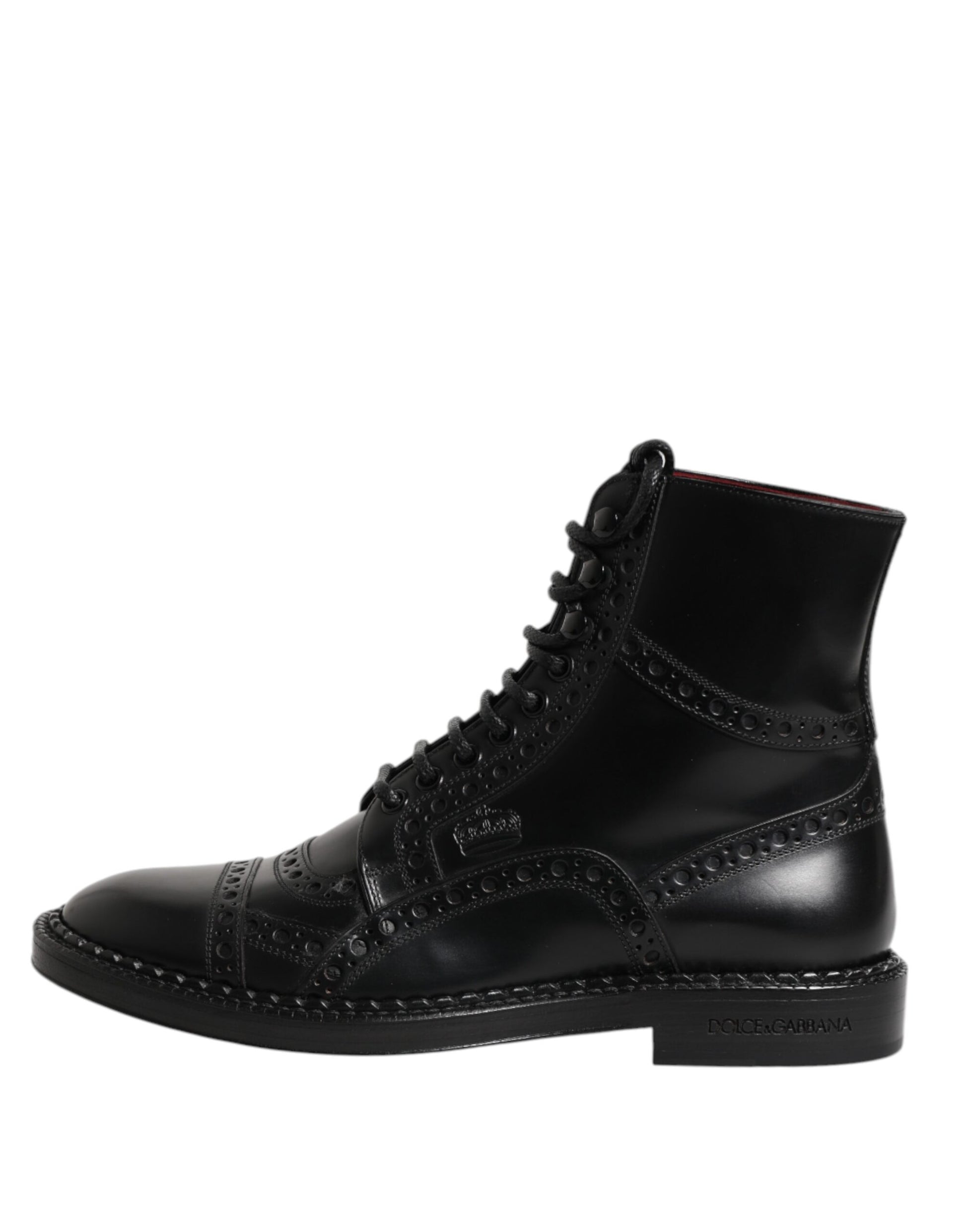 Bottes mi-mollet en cuir noir à lacets Dolce & Gabbana