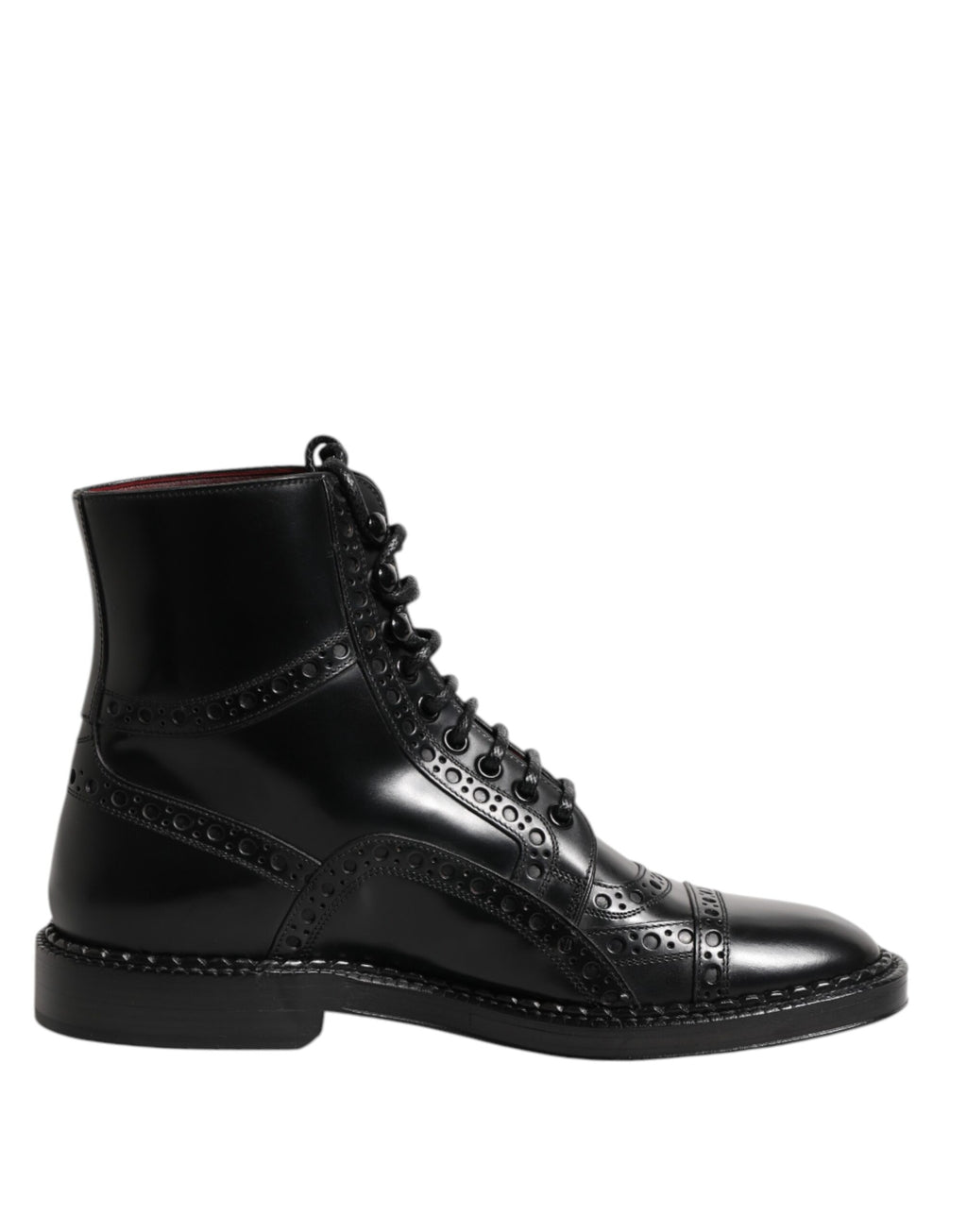 Bottes mi-mollet en cuir noir à lacets Dolce & Gabbana