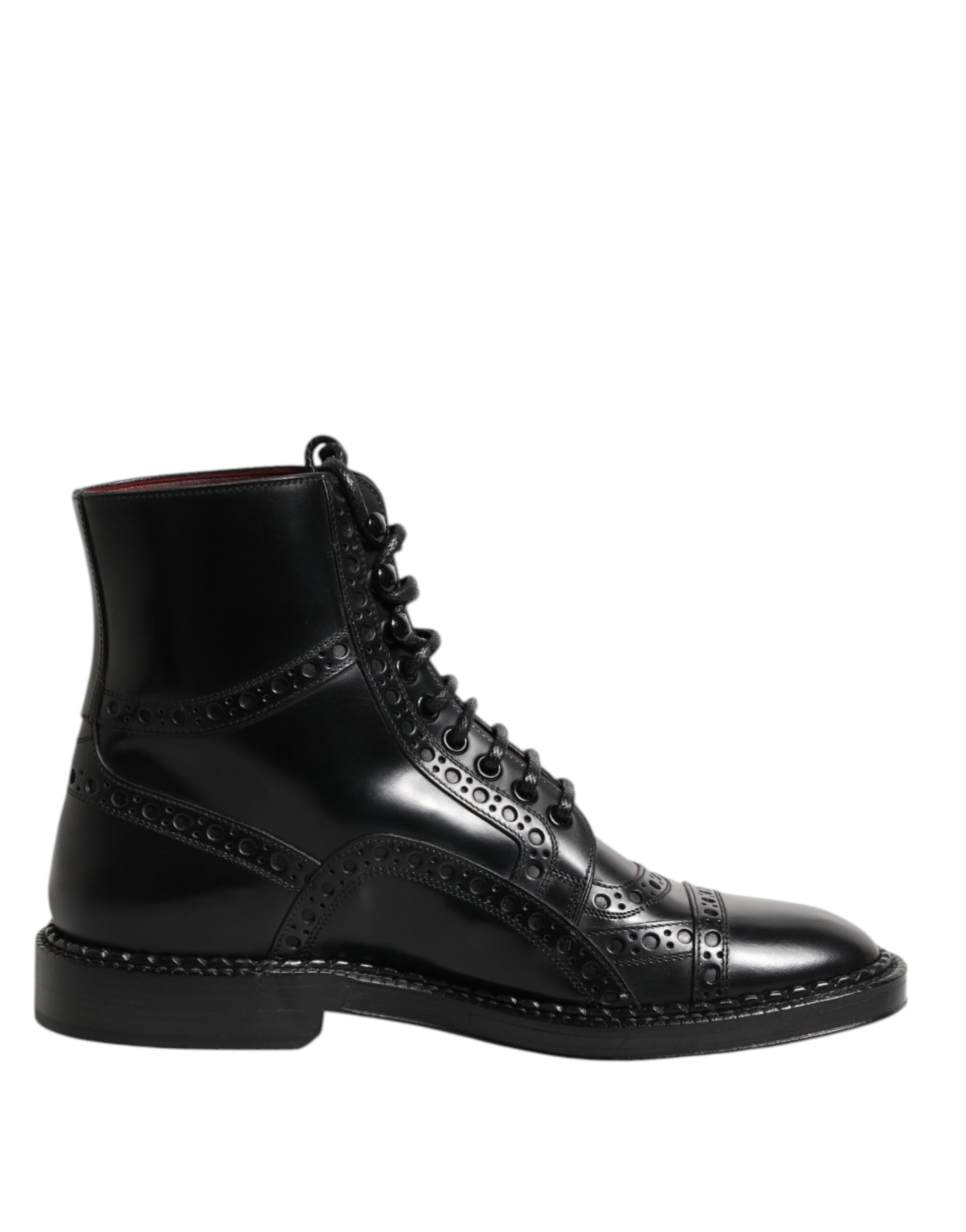 Bottes mi-mollet en cuir noir à lacets Dolce & Gabbana