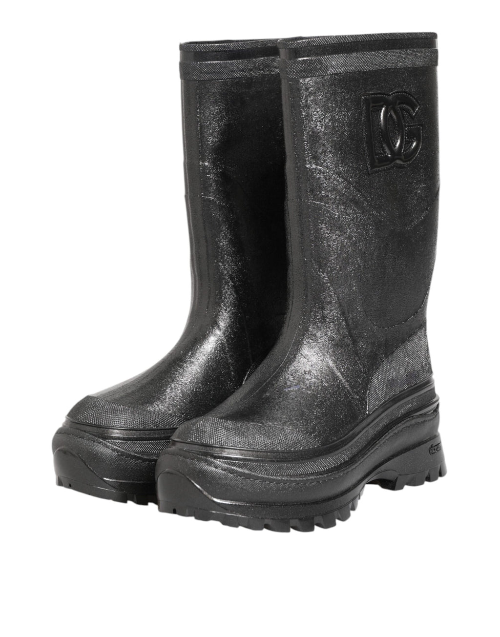 Bottes de pluie à enfiler Dolce & Gabbana, noires métallisées
