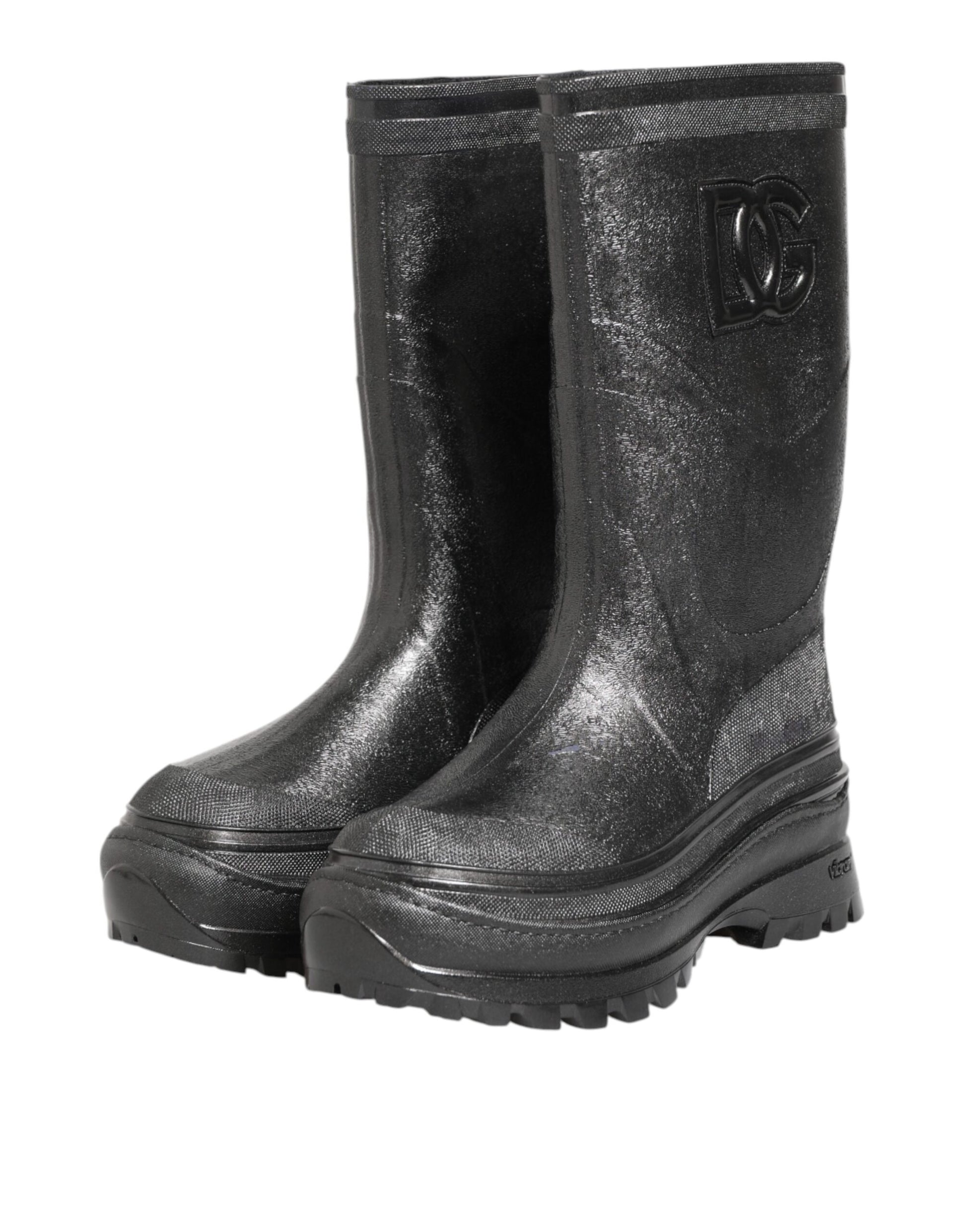 Bottes de pluie à enfiler Dolce & Gabbana, noires métallisées