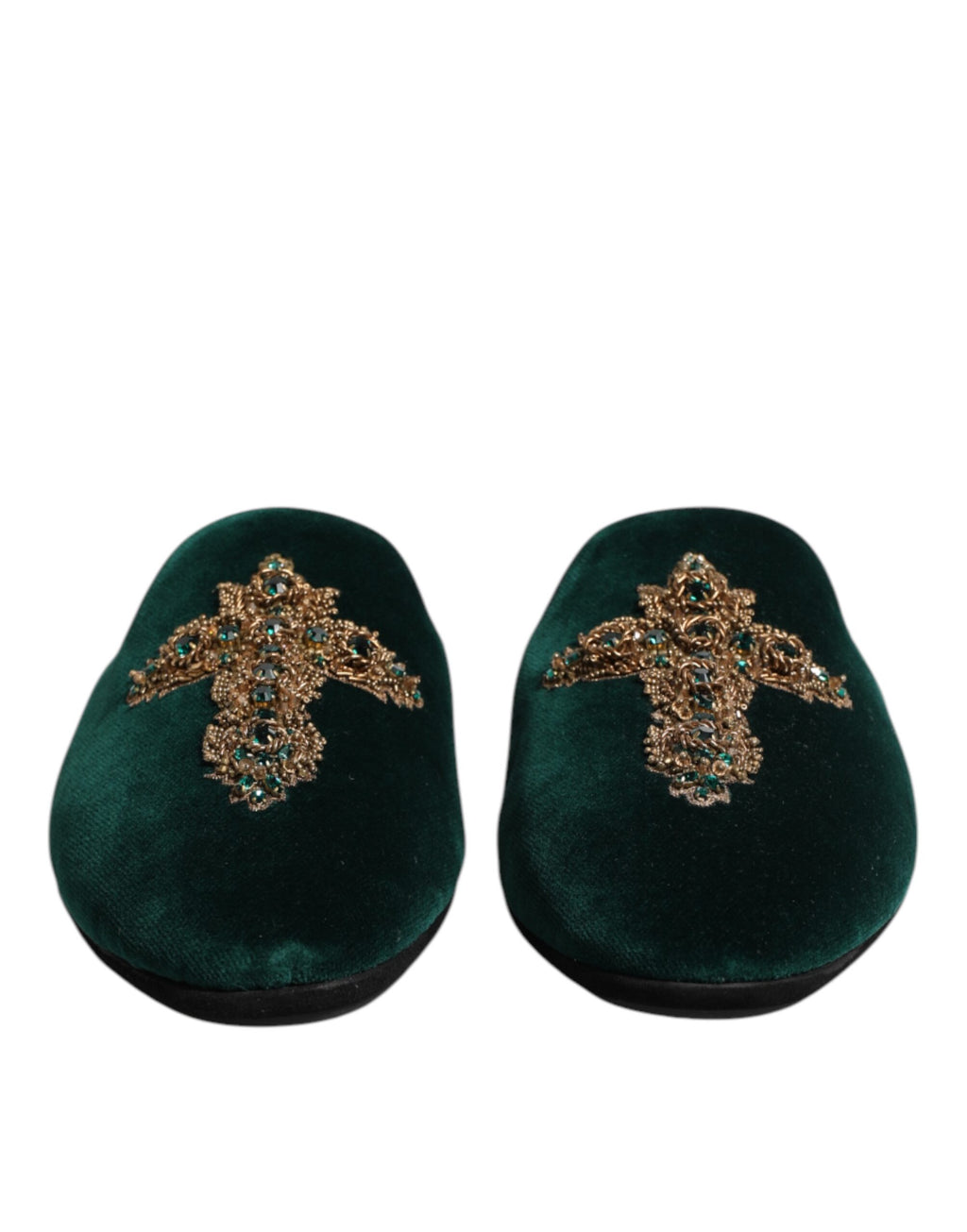 Chaussures mules en velours vert Dolce & Gabbana ornées d'une croix