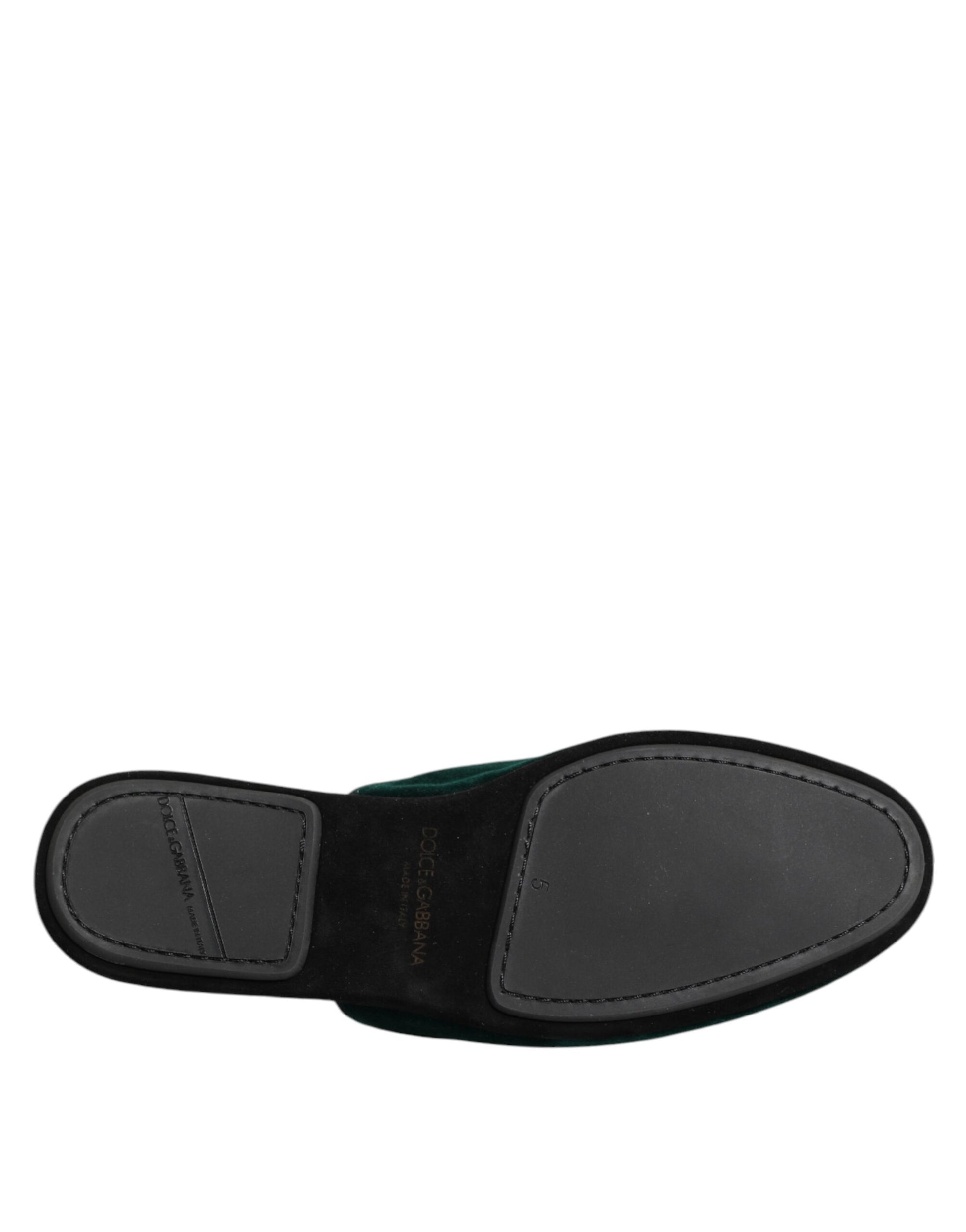 Chaussures mules en velours vert Dolce & Gabbana ornées d'une croix