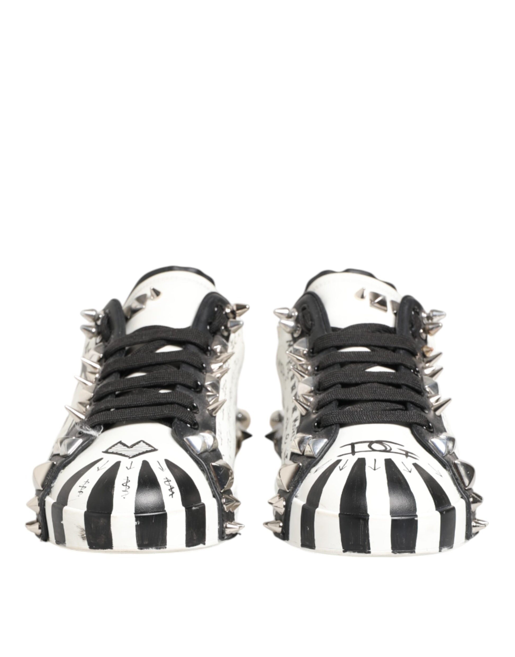 Dolce & Gabbana White Studded Printed Low Top Sneakers Shoes