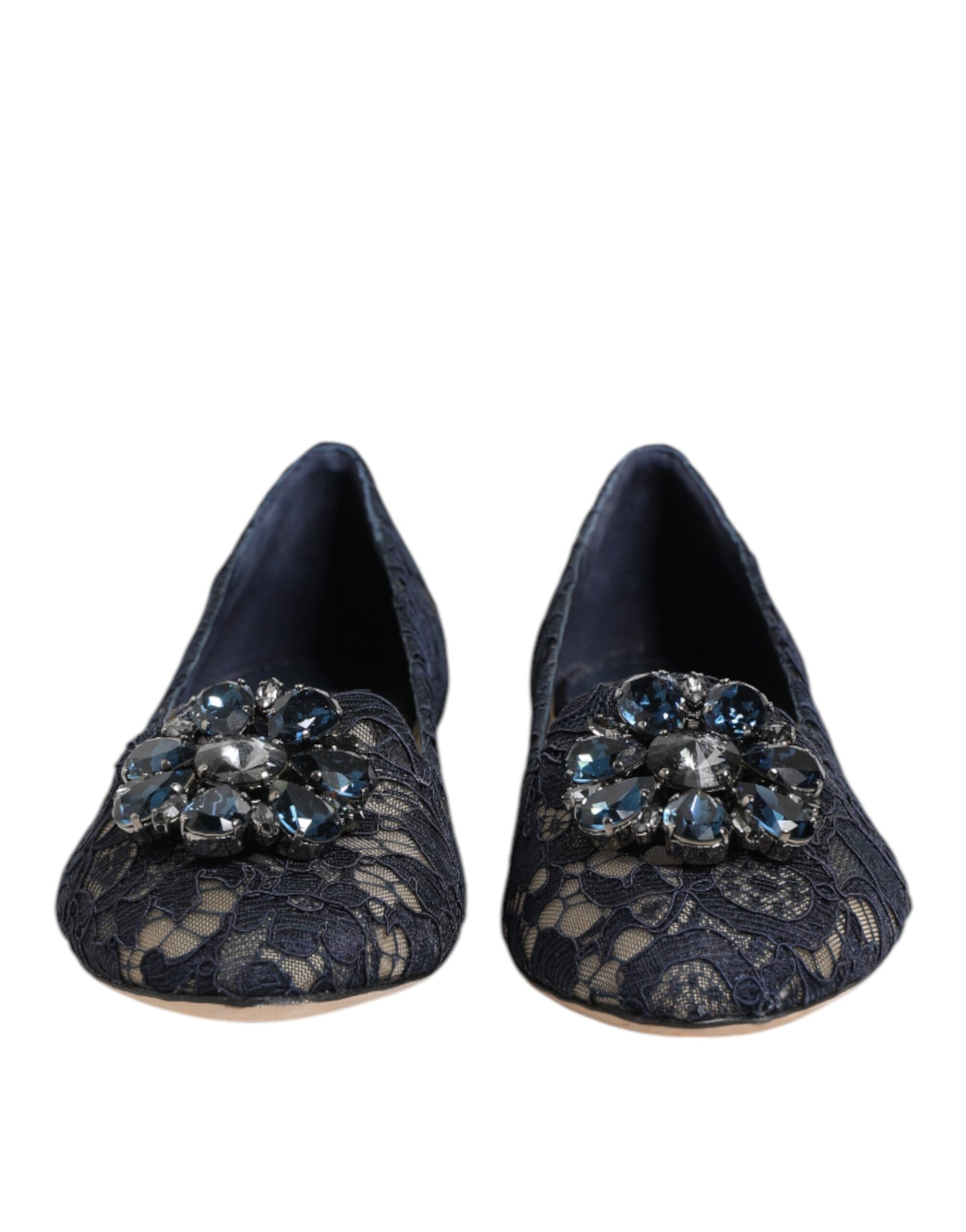 Dolce &amp; Gabbana – Taormina – Flache Schuhe mit Spitzen und Kristallen in Blau
